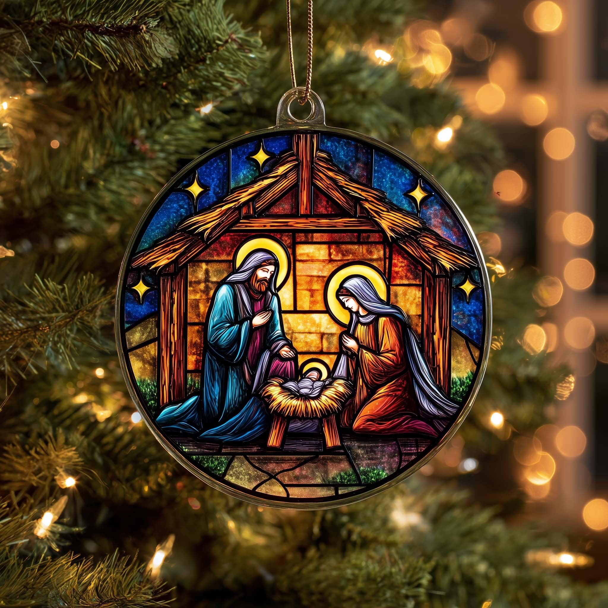 Stained Nativity Christmas Ornament