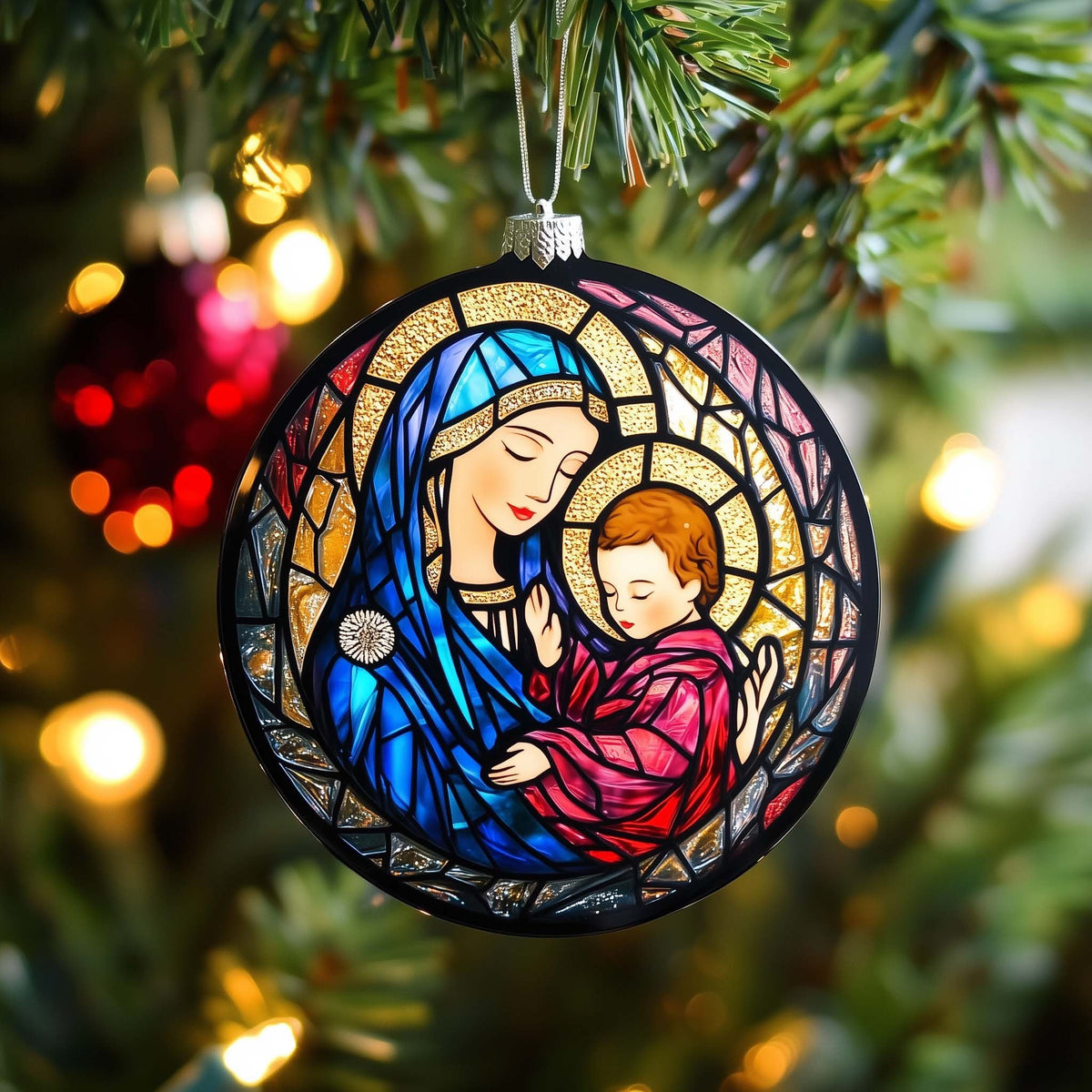 Stained Madonna Christmas Ornament