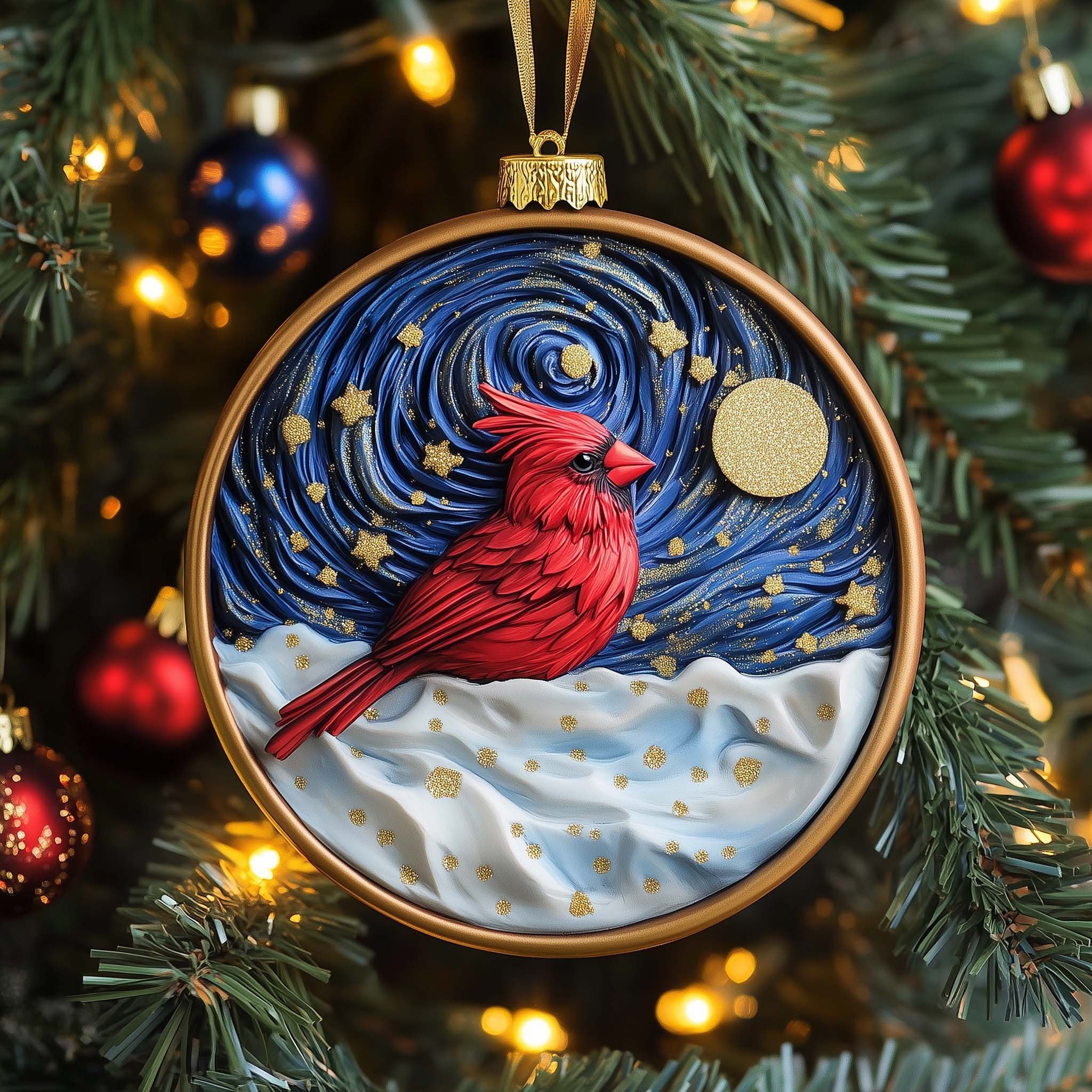 Starry Cardinal Christmas Ornament