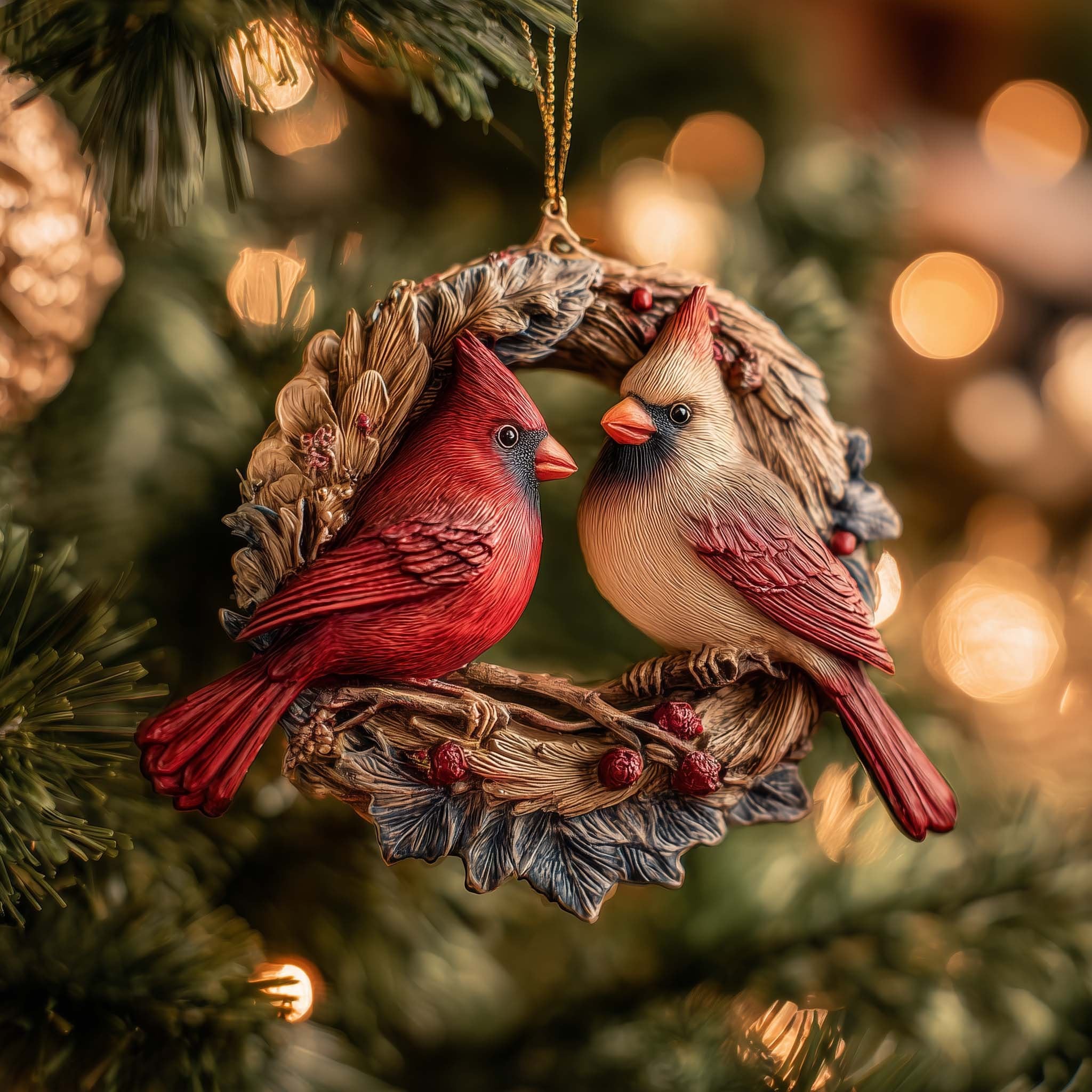 Cardinal Pair QM94 Christmas Ornament