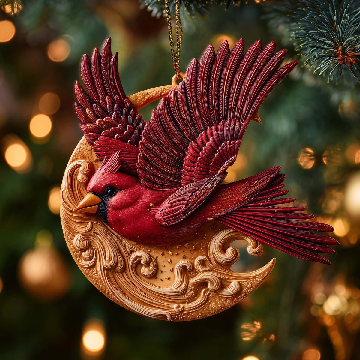 Cardinal Moon Christmas Ornament