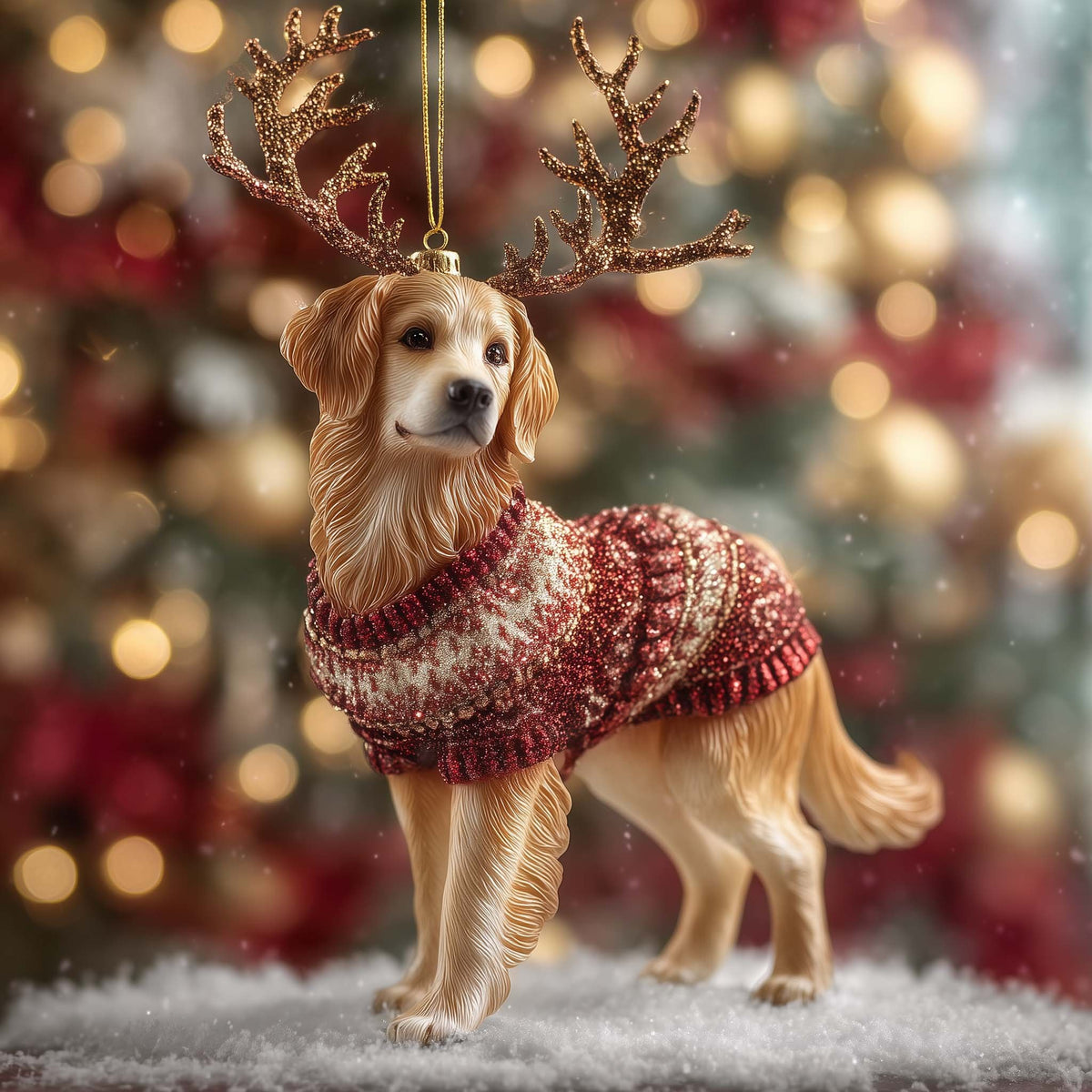 Golden Retriever with Antlers Christmas Ornament