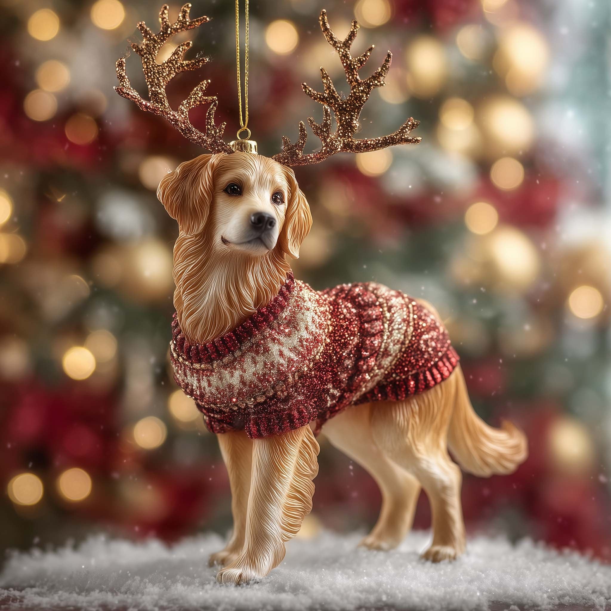 Golden Retriever with Antlers Christmas Ornament