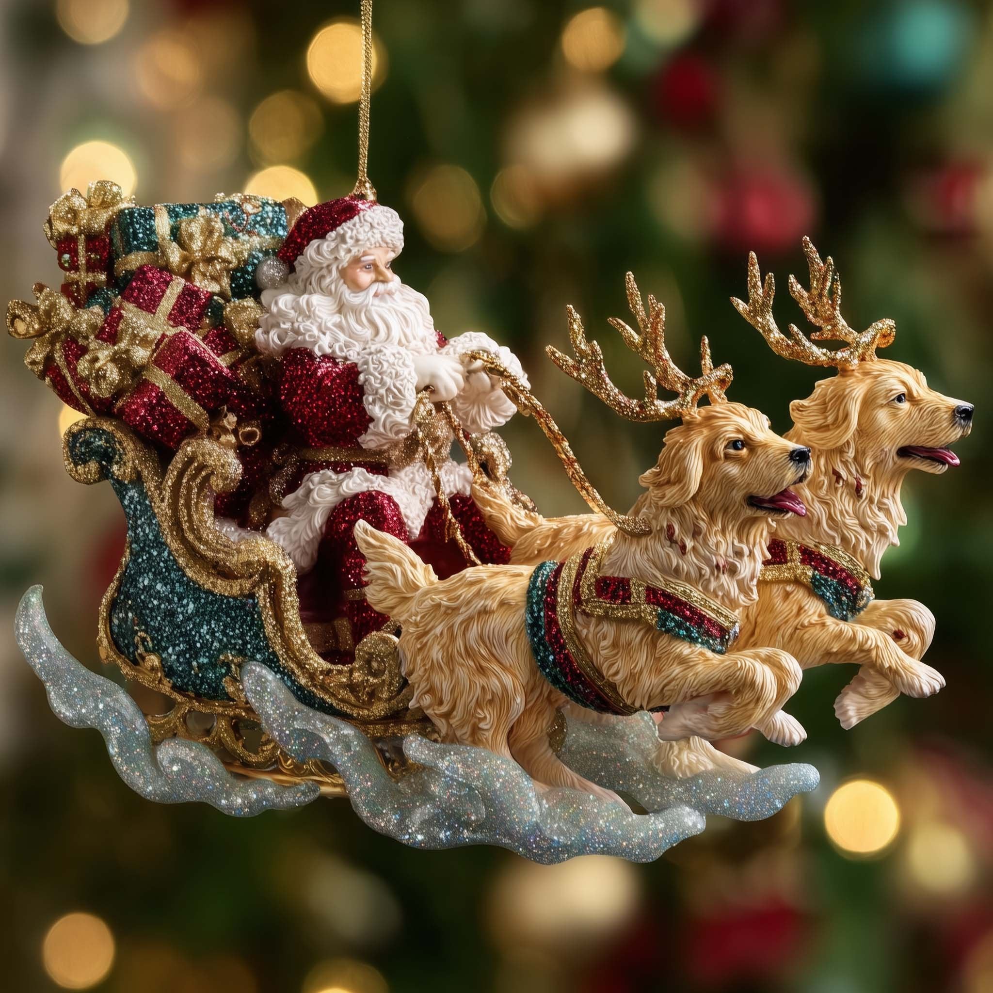 Santa's Sleigh Pulled by Retrievers Christmas Ornament