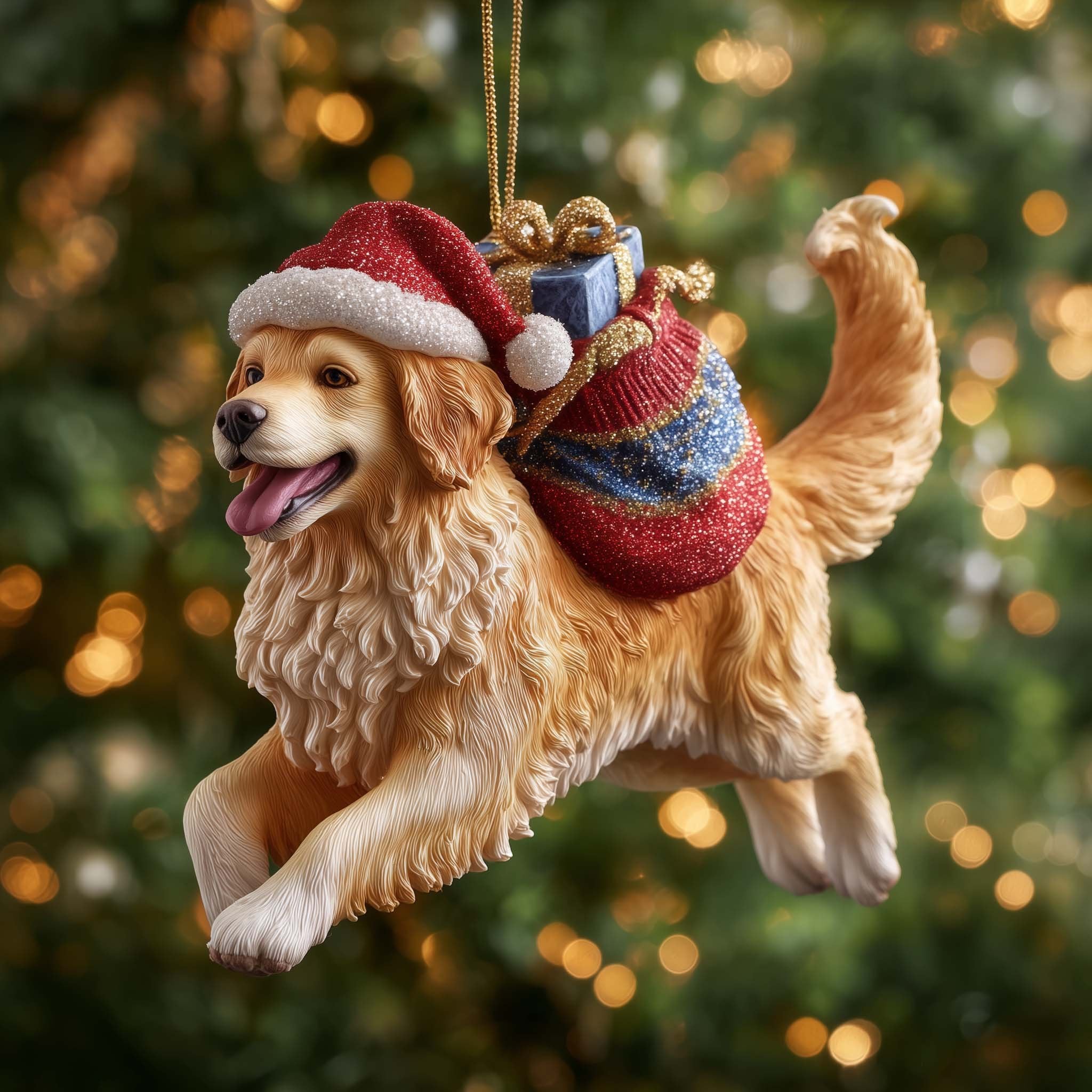 Golden Retriever Carrying Gifts Christmas Ornament