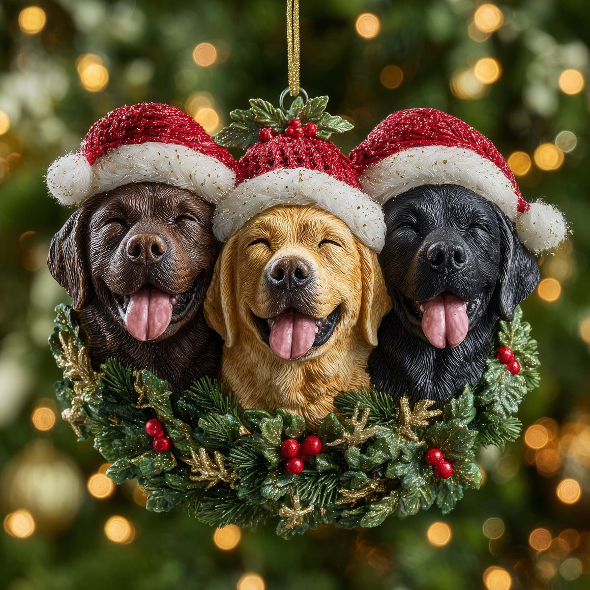 Three Labs in Santa Hats Christmas Ornament