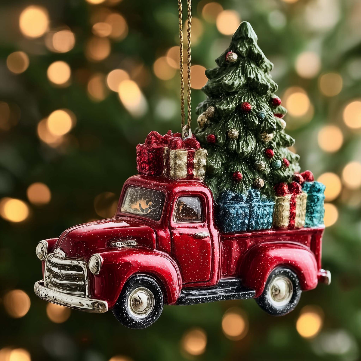 Red Truck with a Christmas Tree Christmas Ornament