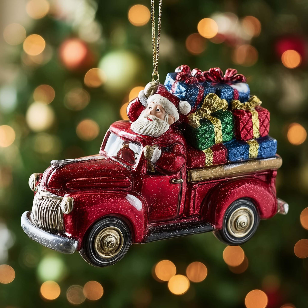 Santa Driving a Gift Truck Christmas Ornament