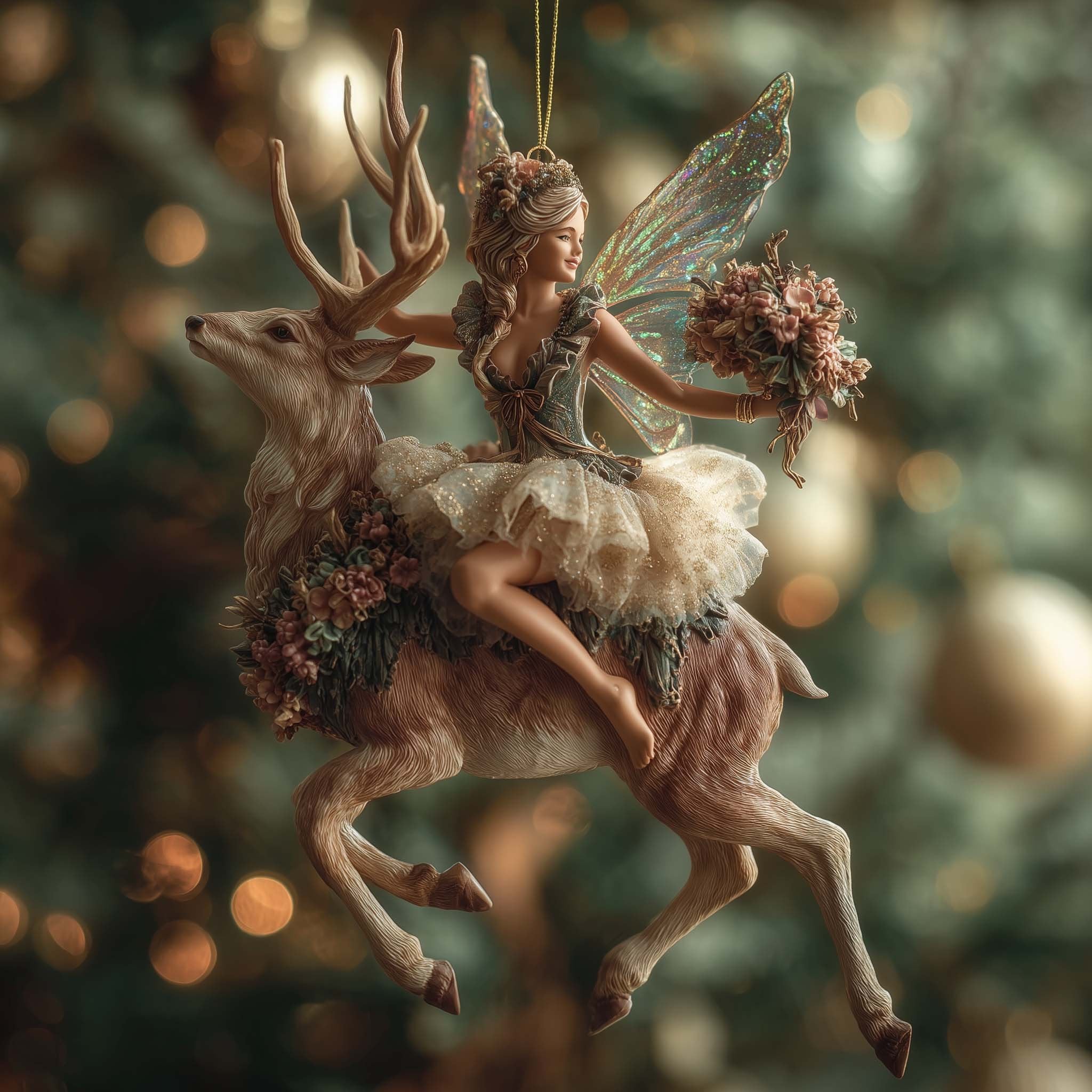 Fairy Riding a Woodland Stag Christmas Ornament