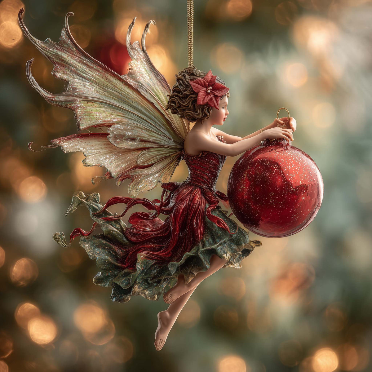 Fairy with a Red Bauble Christmas Ornament