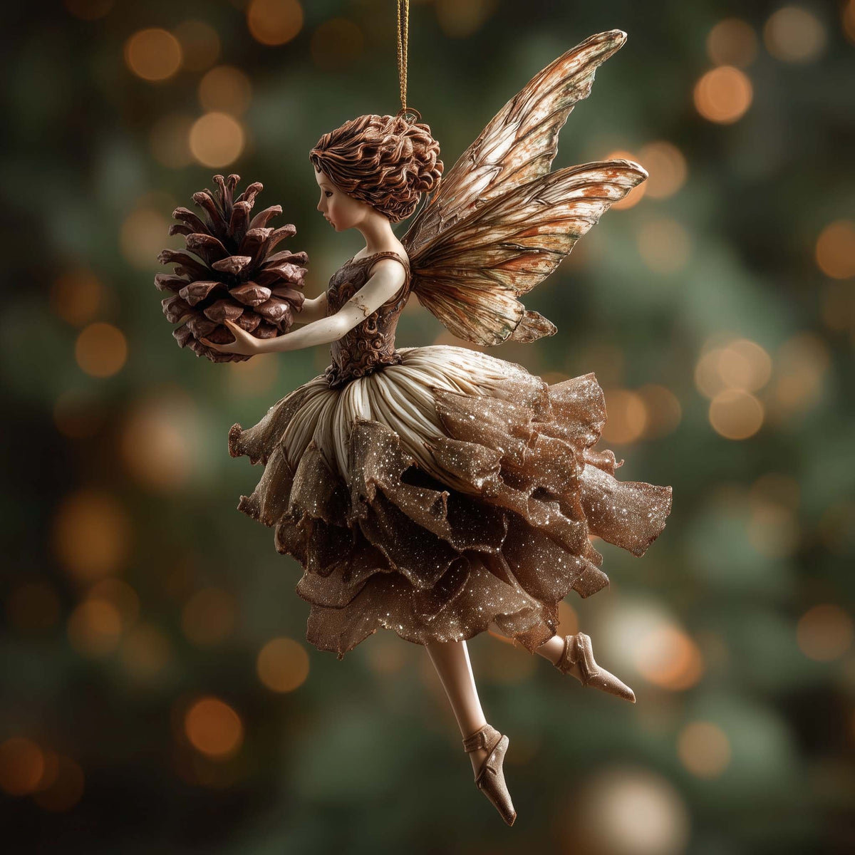 Pinecone Fairy in Autumn Gold Christmas Ornament