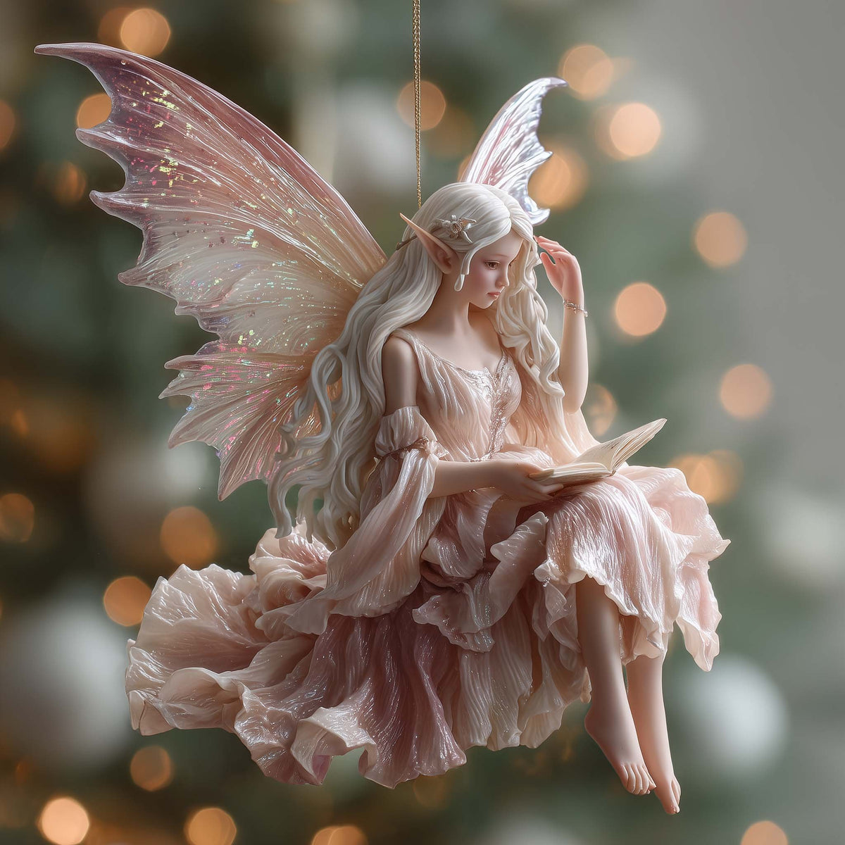 Blush Fairy Reading a Letter Christmas Ornament