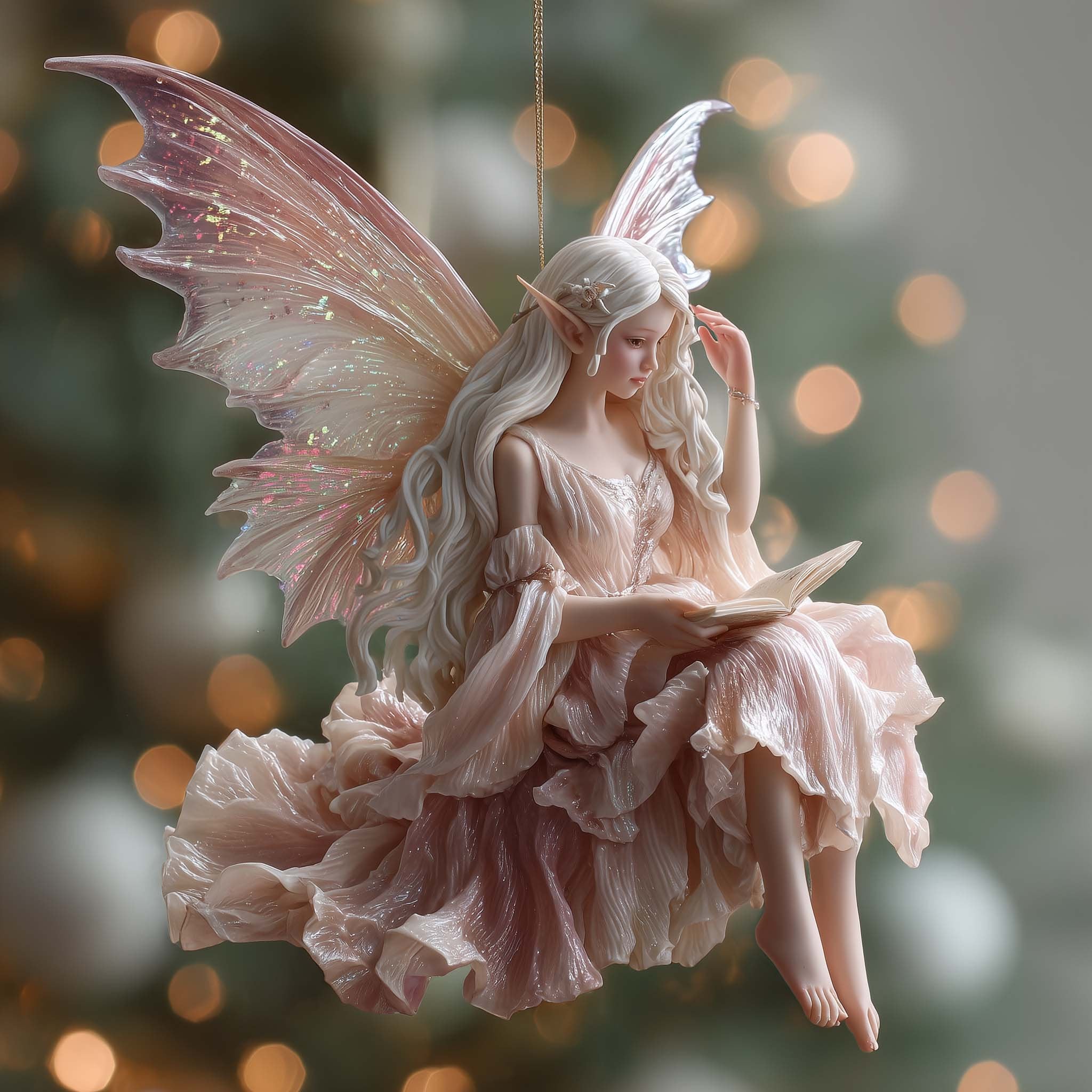 Blush Fairy Reading a Letter Christmas Ornament