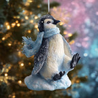 Penguin in a Blue Scarf Skating Christmas Ornament