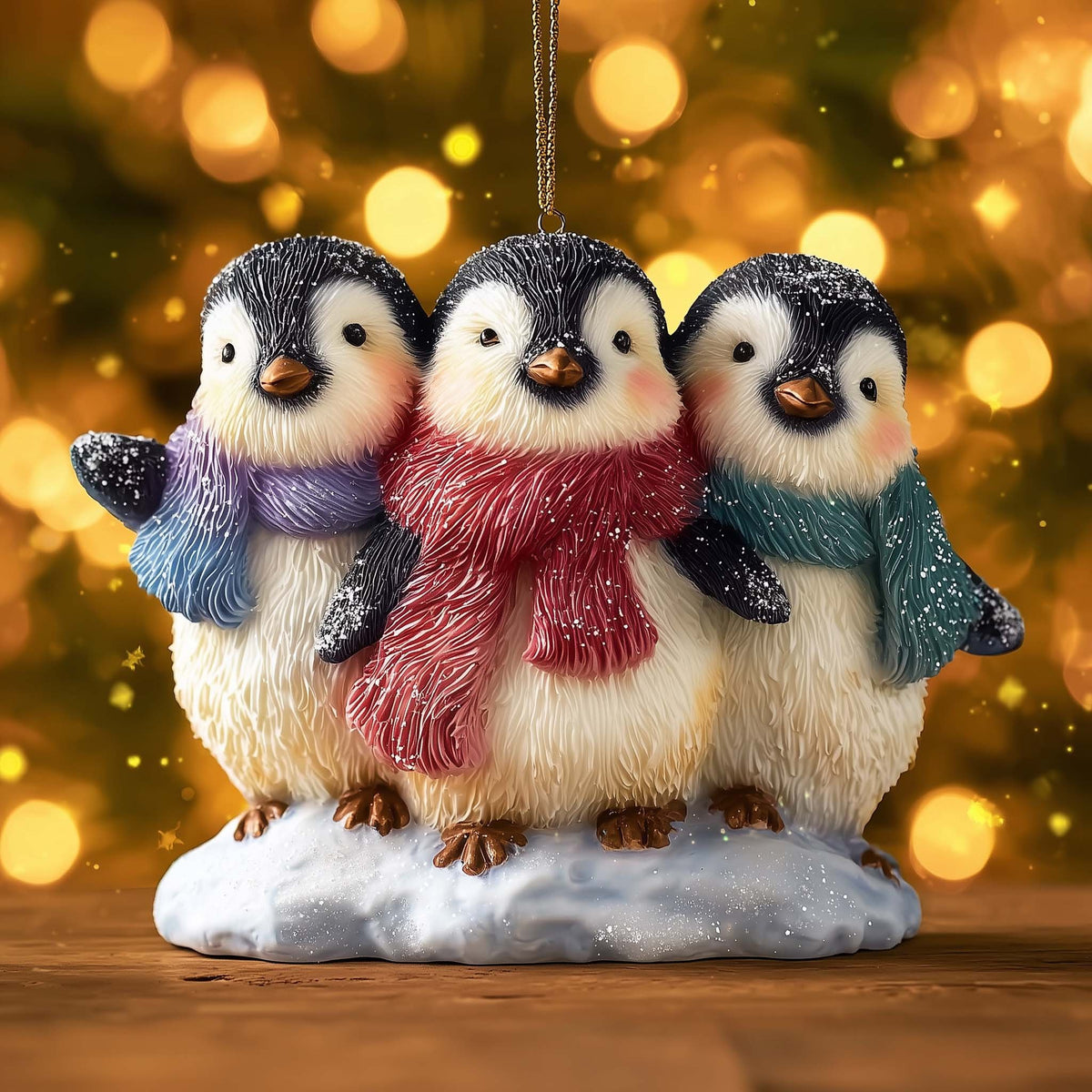 Three Penguins in Winter Scarves Christmas Ornament