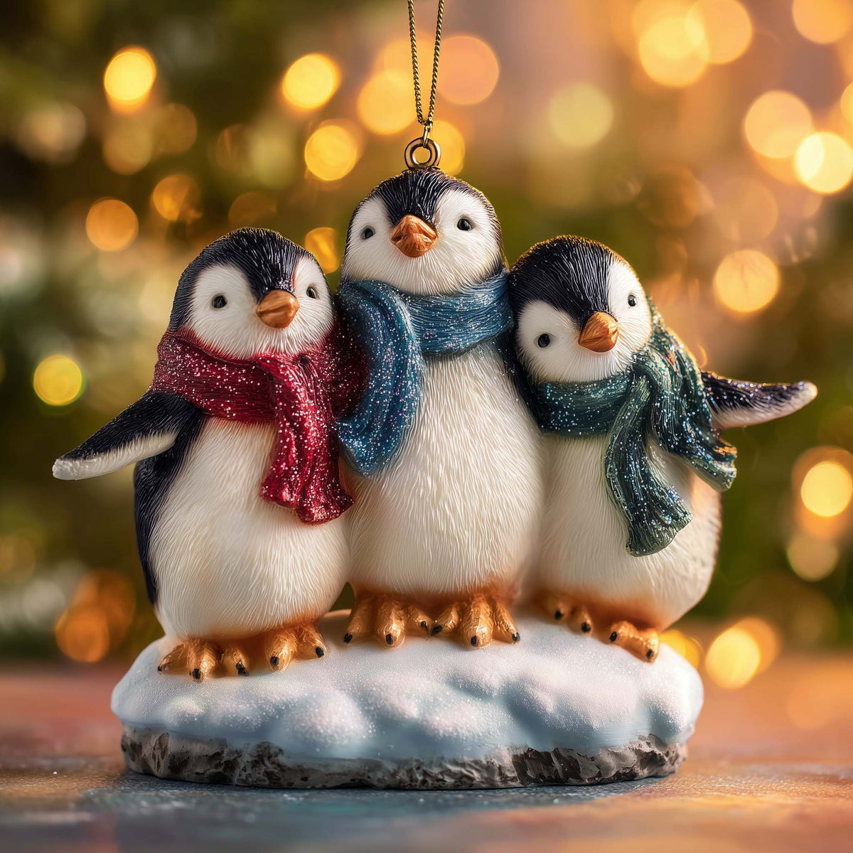 Penguin Trio on a Snow Drift Christmas Ornament