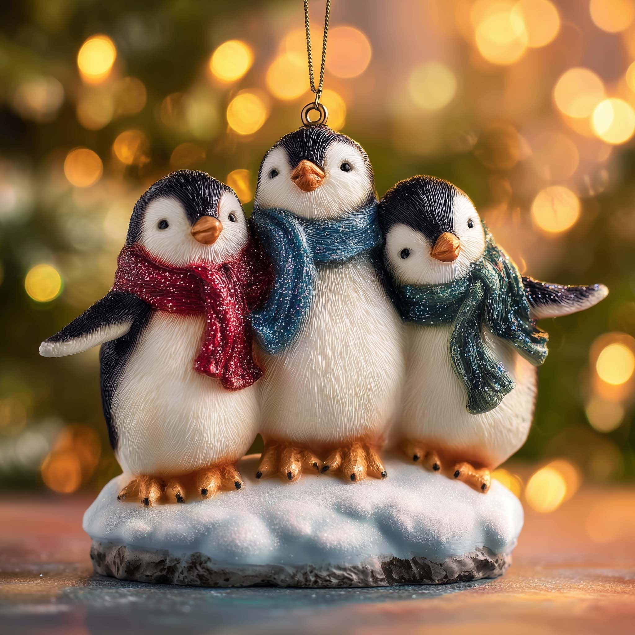 Penguin Trio on a Snow Drift Christmas Ornament