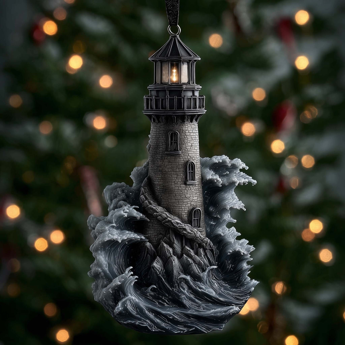 Storm Grey Lighthouse Christmas Ornament