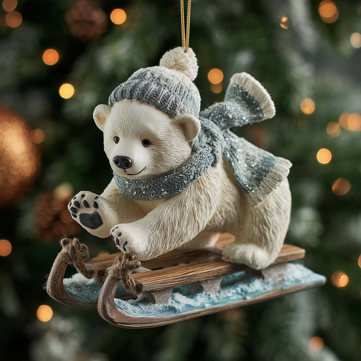 Polar Bear Cub on a Sledge Christmas Ornament