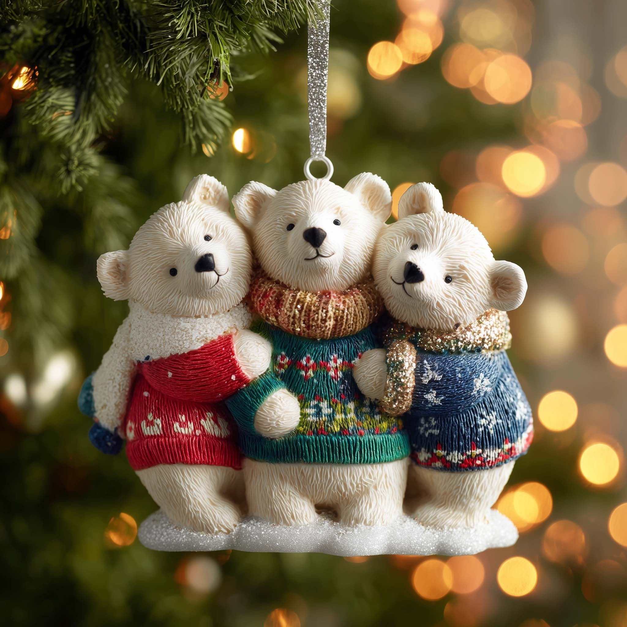 Polar Bear Family in Knitwear Christmas Ornament