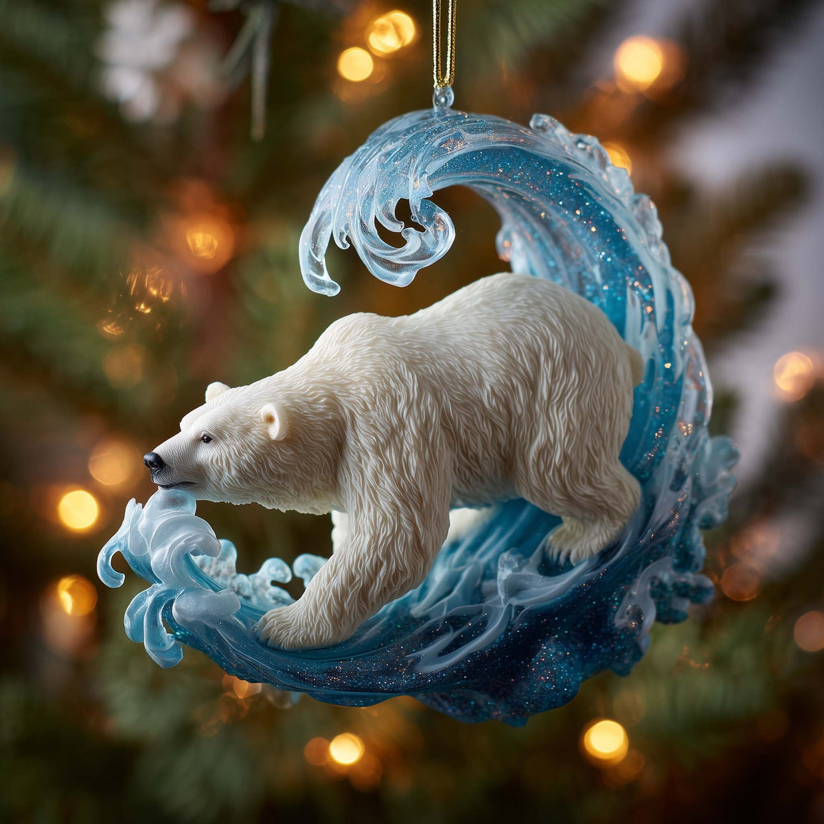 Polar Bear Riding the Wave Christmas Ornament