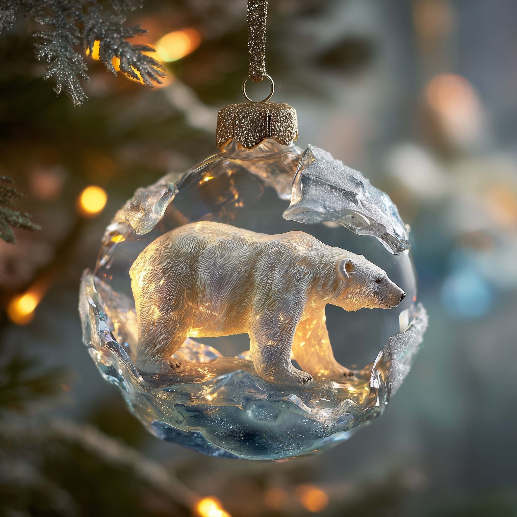 Polar Bear in an Ice Globe Christmas Ornament