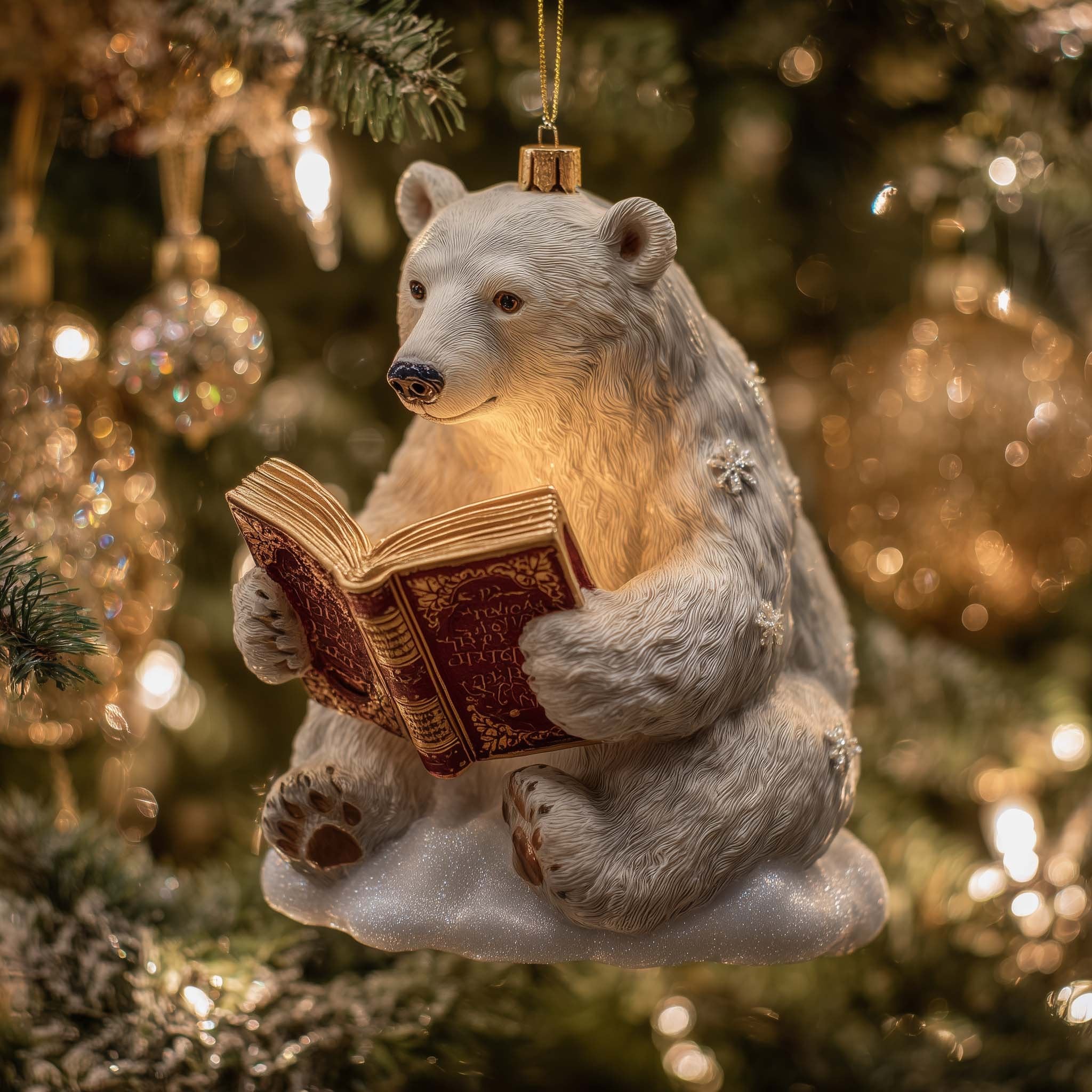 Polar Bear Reading by Lamplight Christmas Ornament