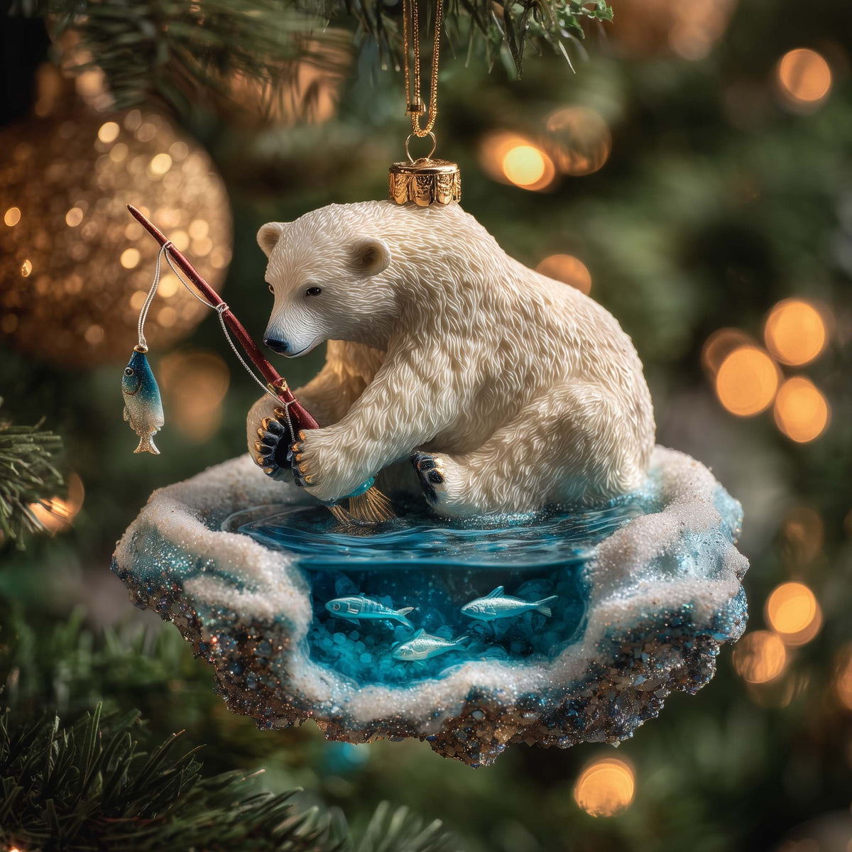 Polar Bear Ice Fishing Christmas Ornament
