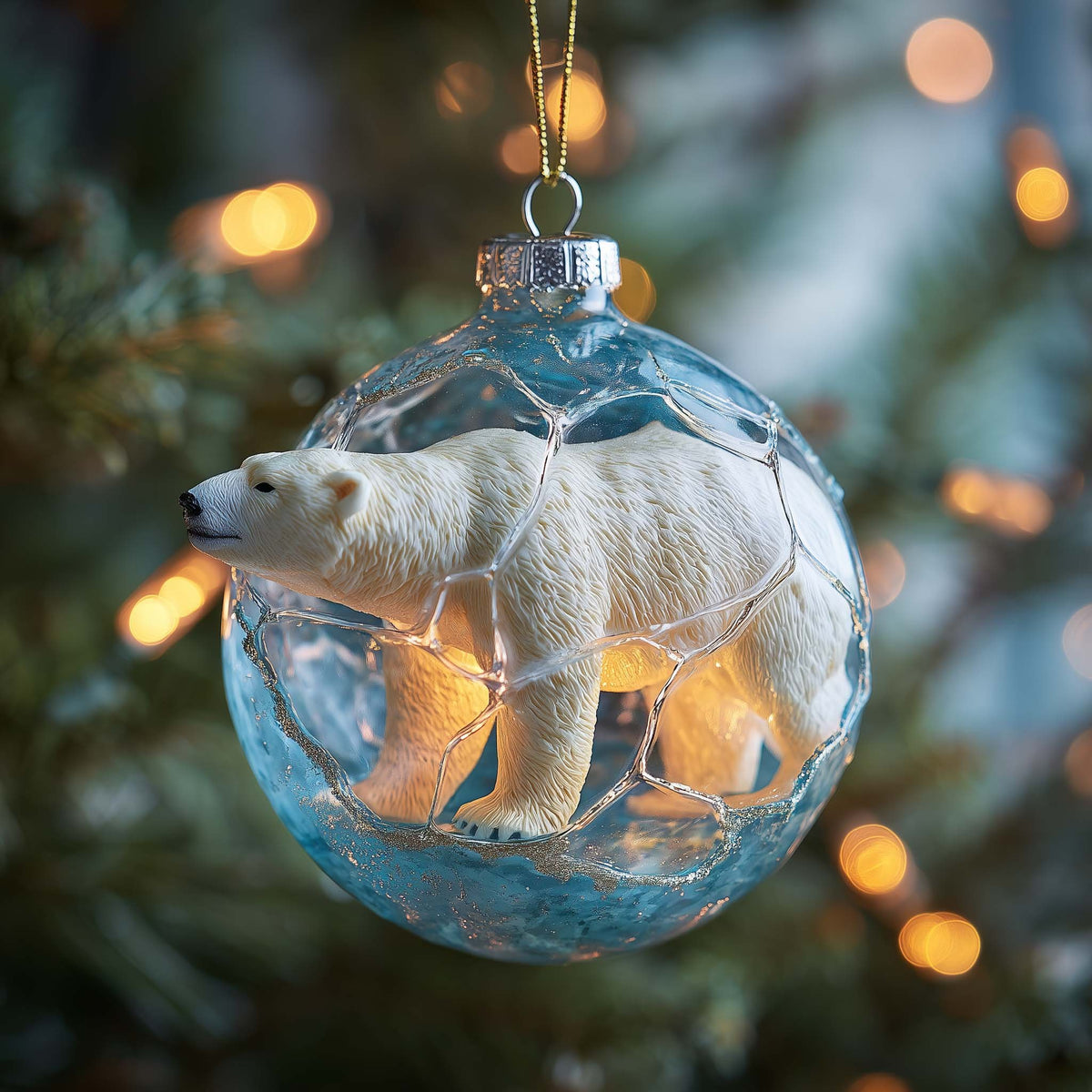Polar Bear in a Frozen Bauble Christmas Ornament
