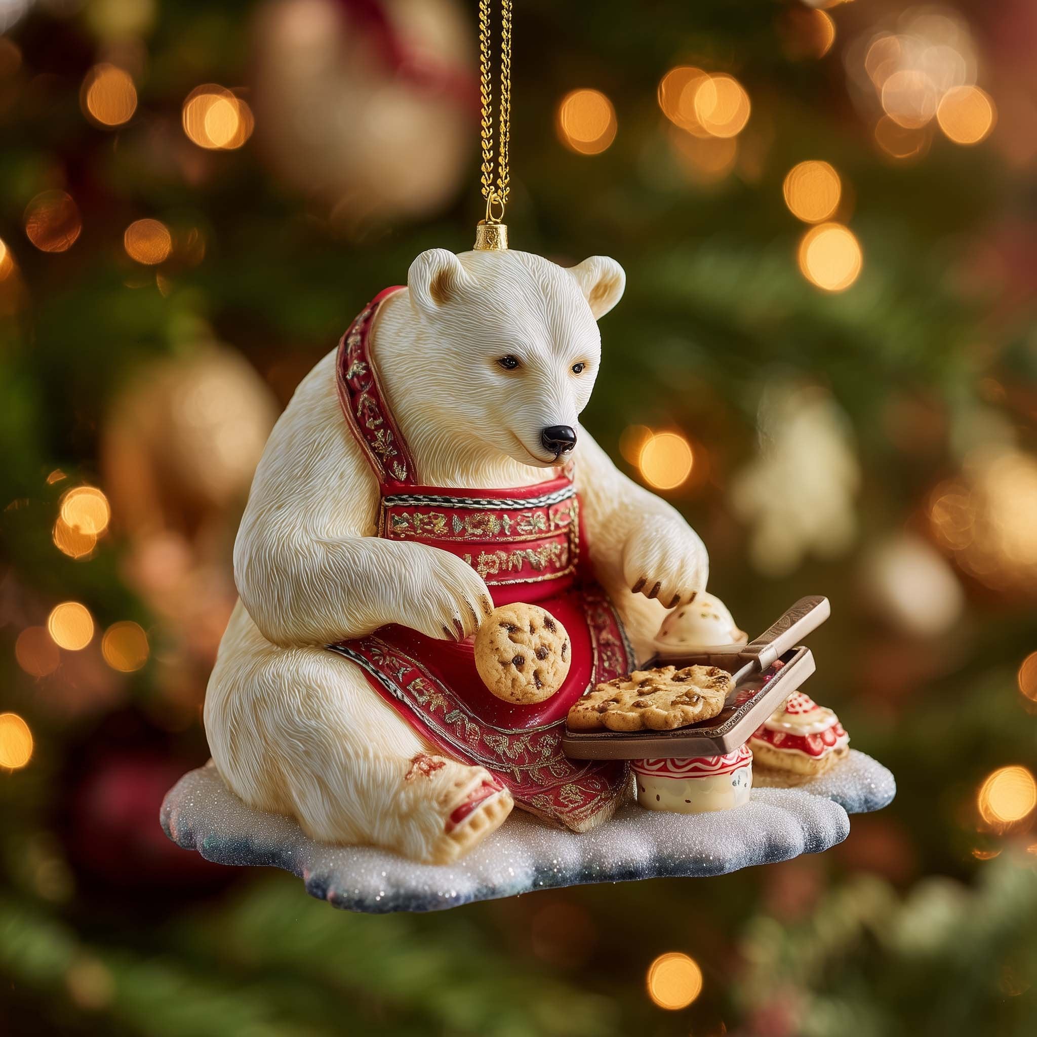 Polar Bear Baking Cookies Christmas Ornament