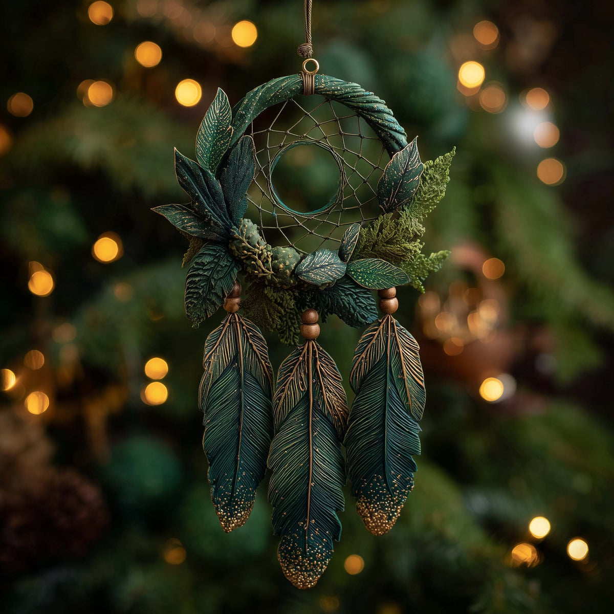 Evergreen Feather Dreamcatcher Christmas Ornament
