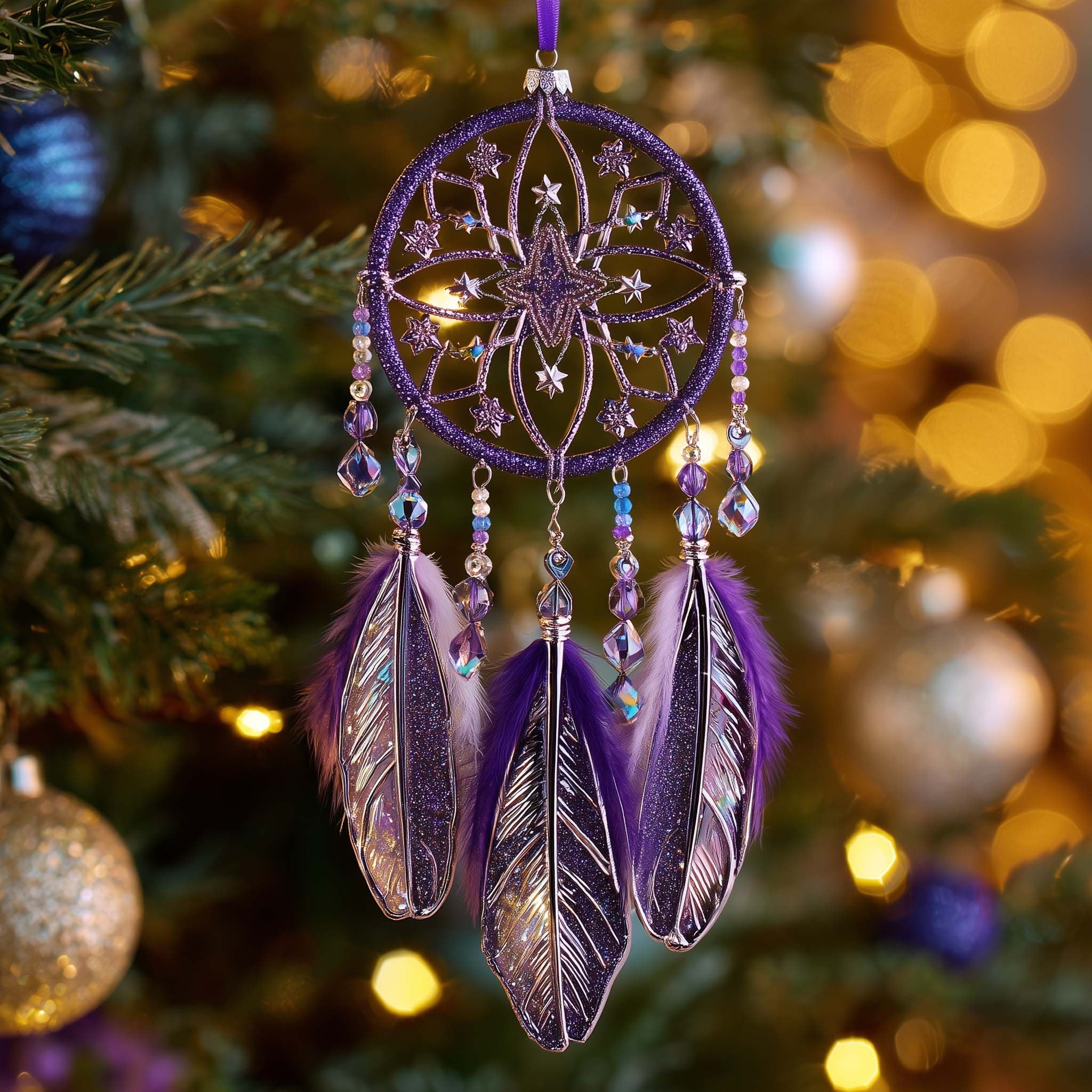 Amethyst Crystal Dreamcatcher Christmas Ornament