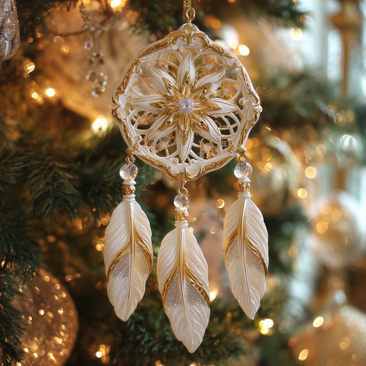 Ivory Lace Dreamcatcher Christmas Ornament