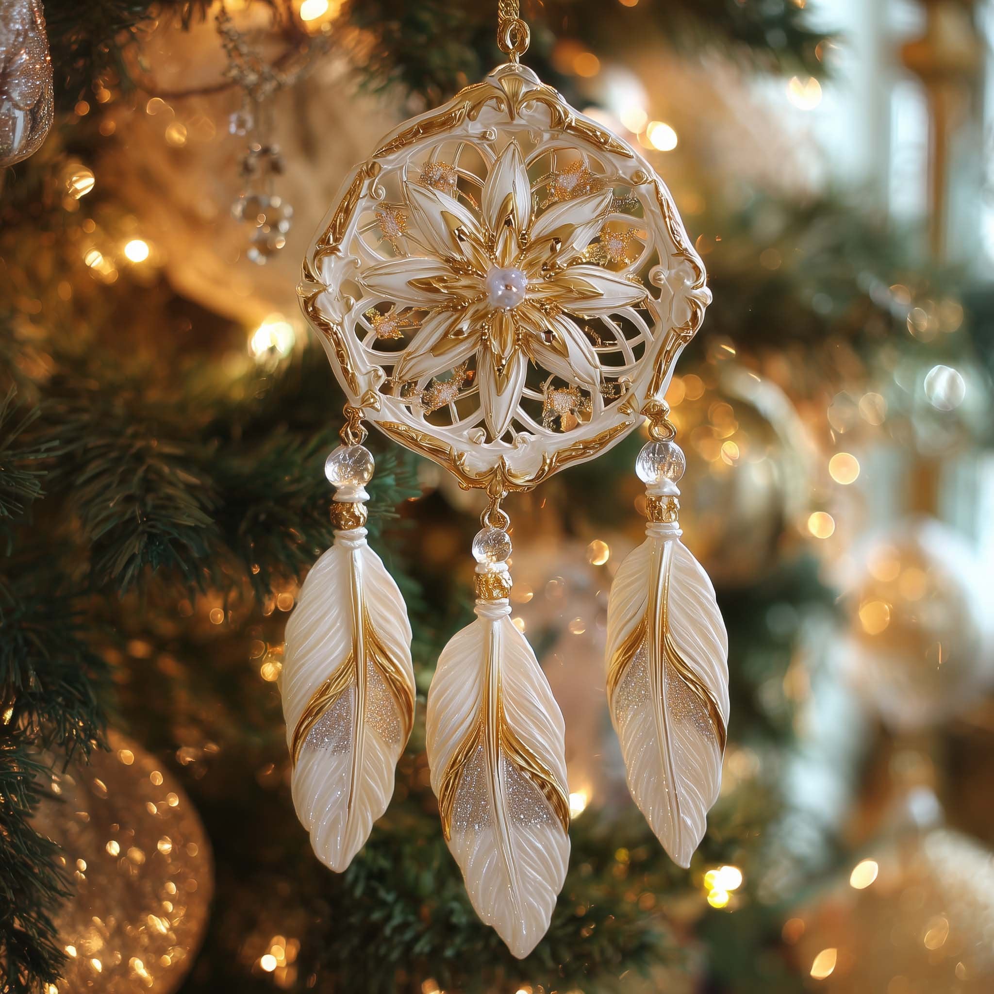 Ivory Lace Dreamcatcher Christmas Ornament