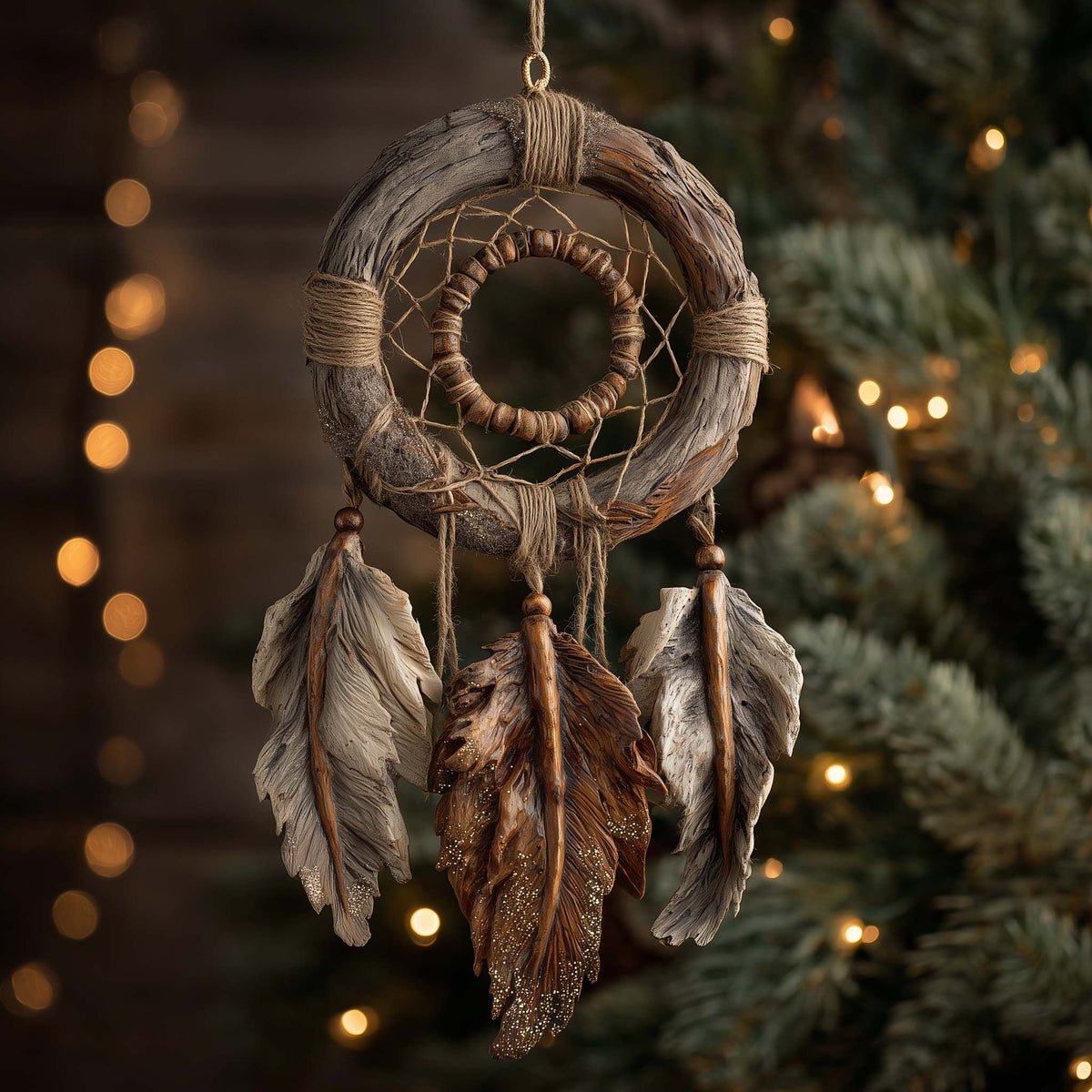 Rustic Twin Ring Dreamcatcher Christmas Ornament