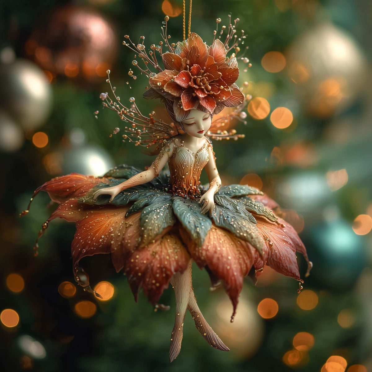 Flower Crown Pixie in Autumn Petals Christmas Ornament