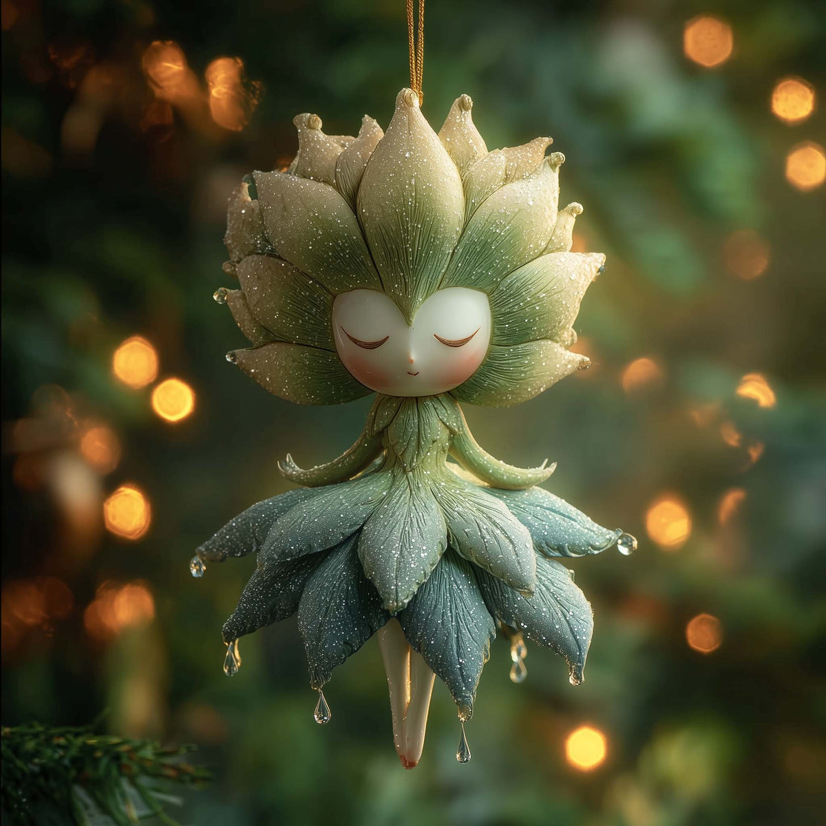 Dewdrop Leaf Pixie Christmas Ornament