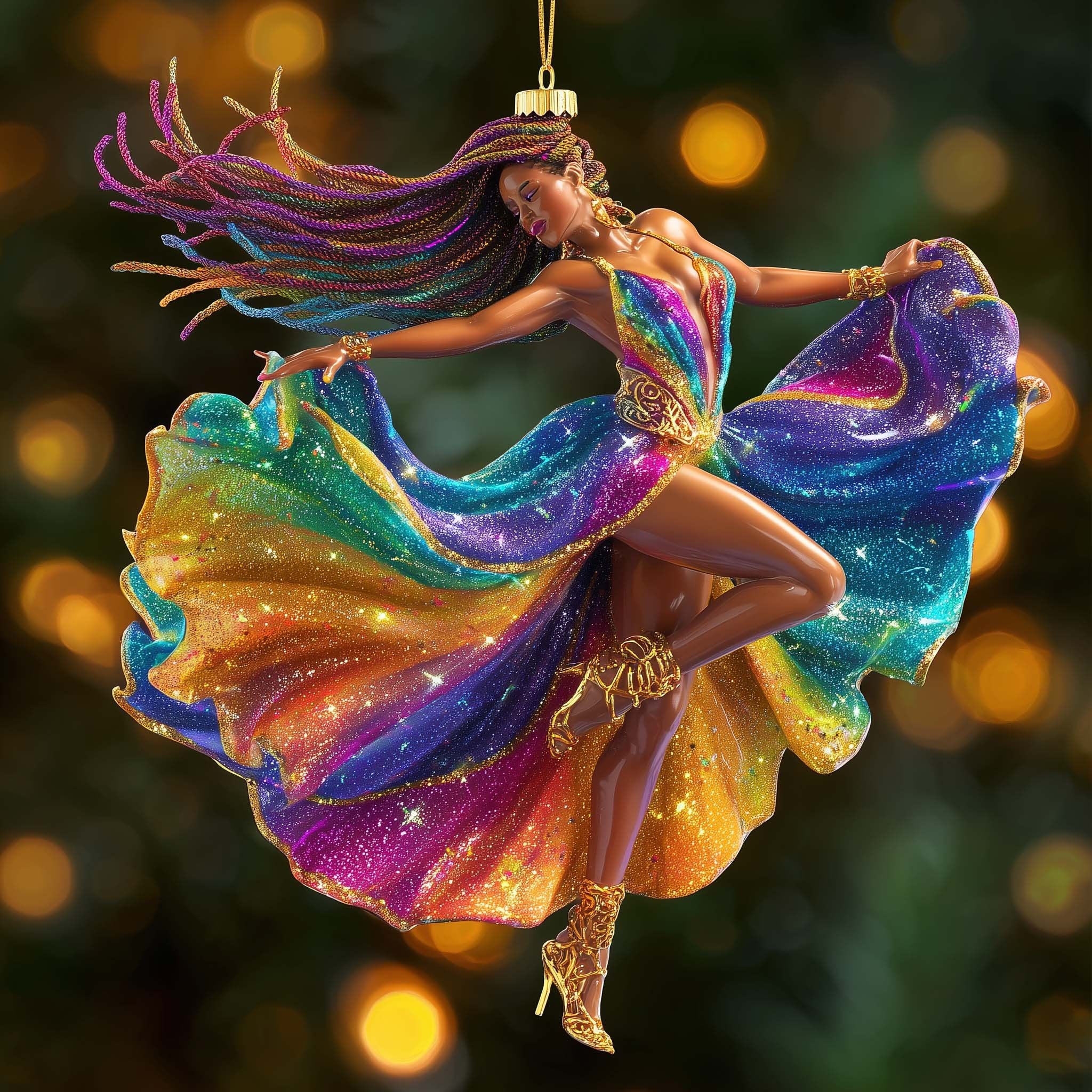 Rainbow Silk Dancer Christmas Ornament