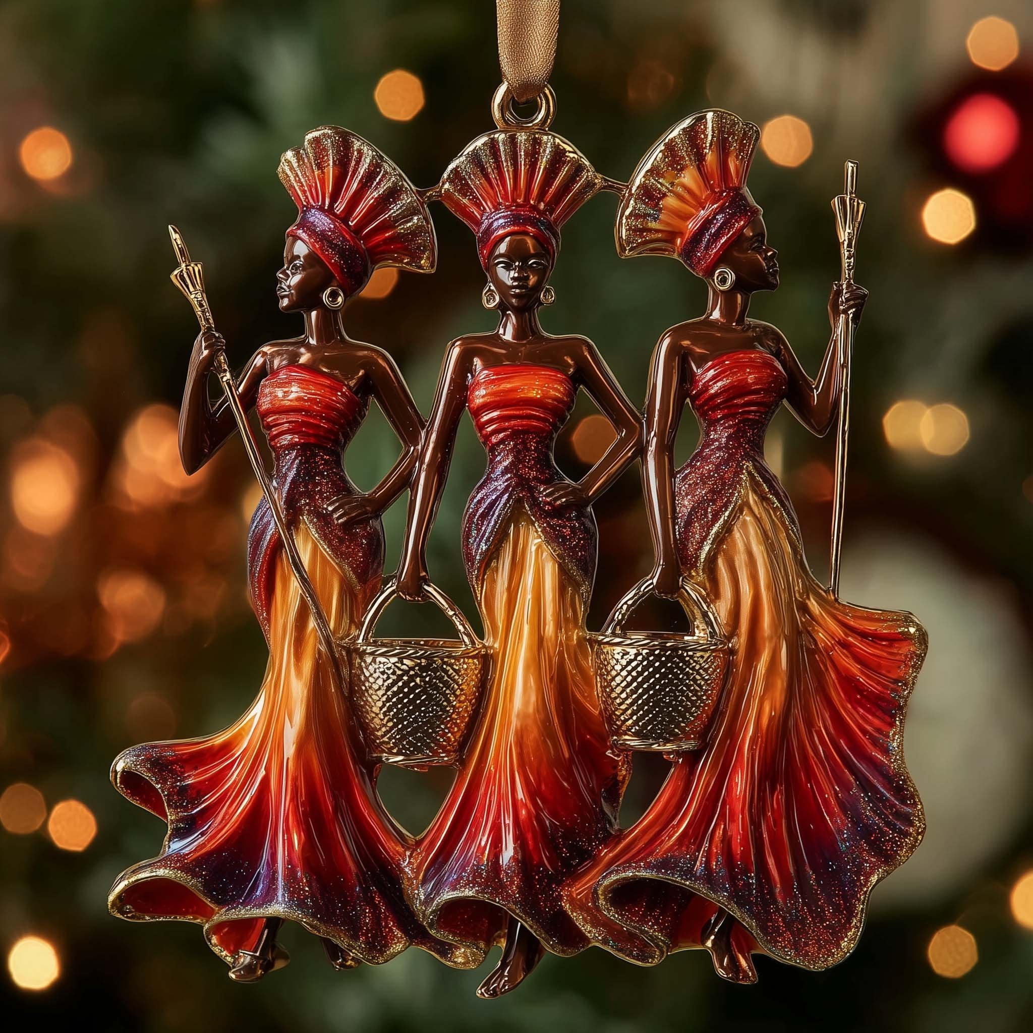 Three Flame Dress Dancers Christmas Ornament