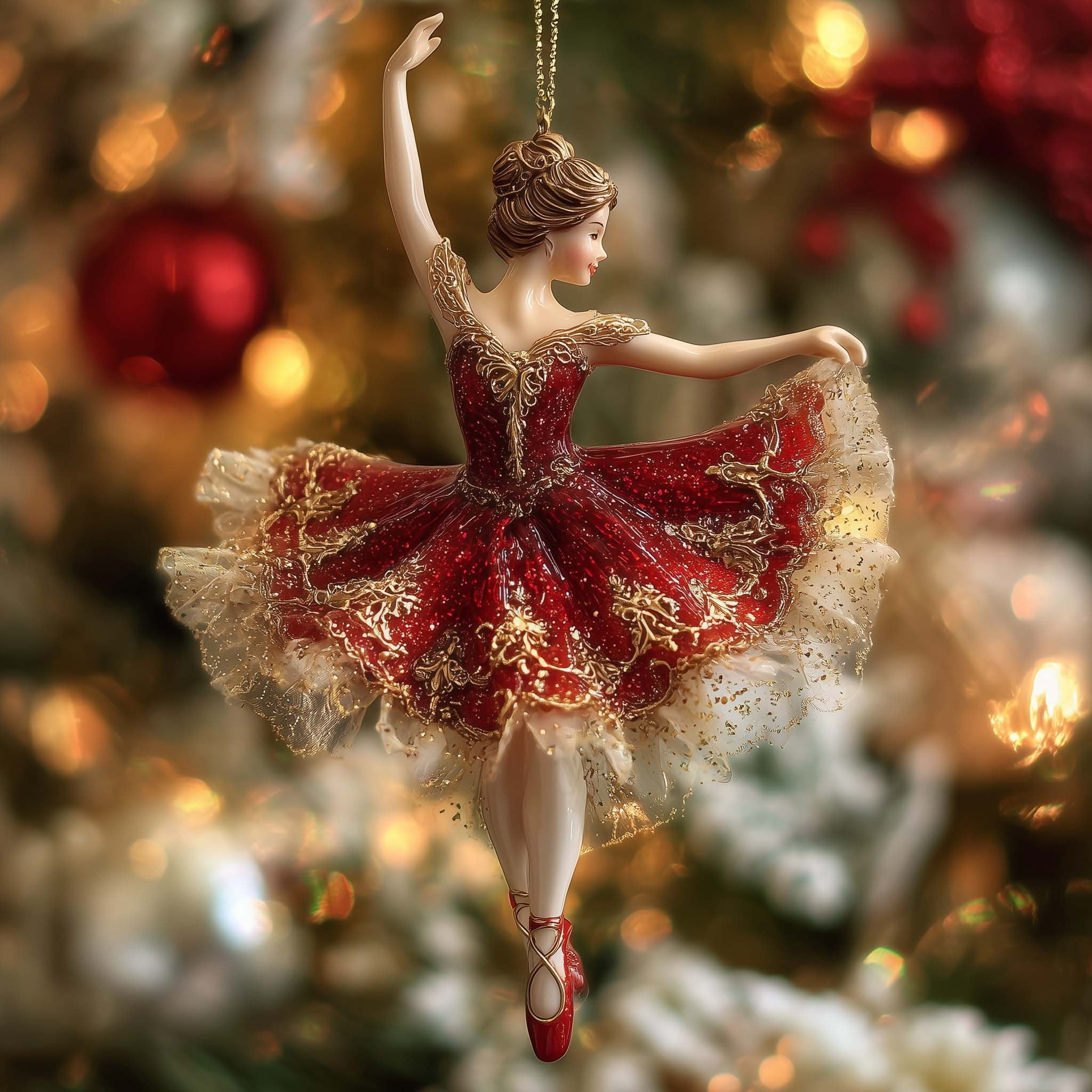 Ballerina in a Ruby Tutu Christmas Ornament