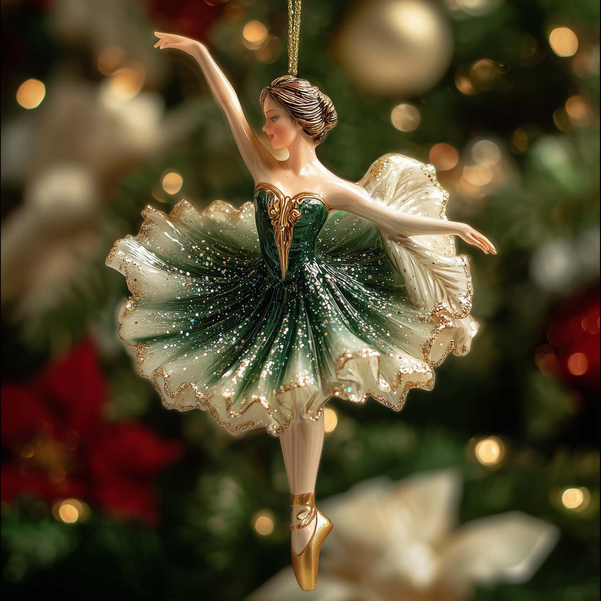Ballerina in Emerald and Gold Christmas Ornament