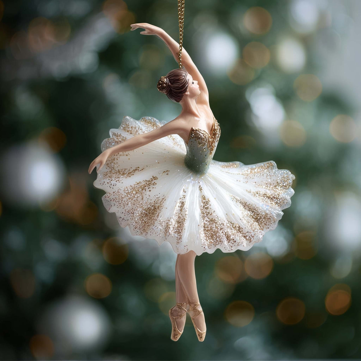 Ballerina in White and Gold Christmas Ornament