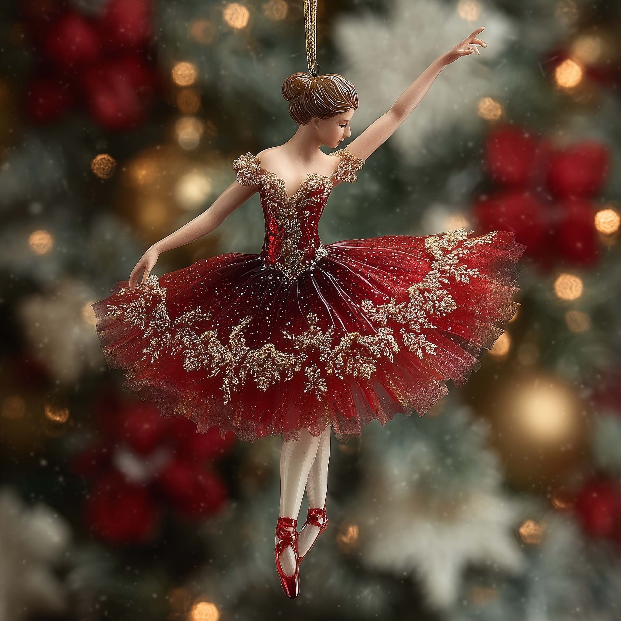 Ballerina in Crimson Lace Christmas Ornament