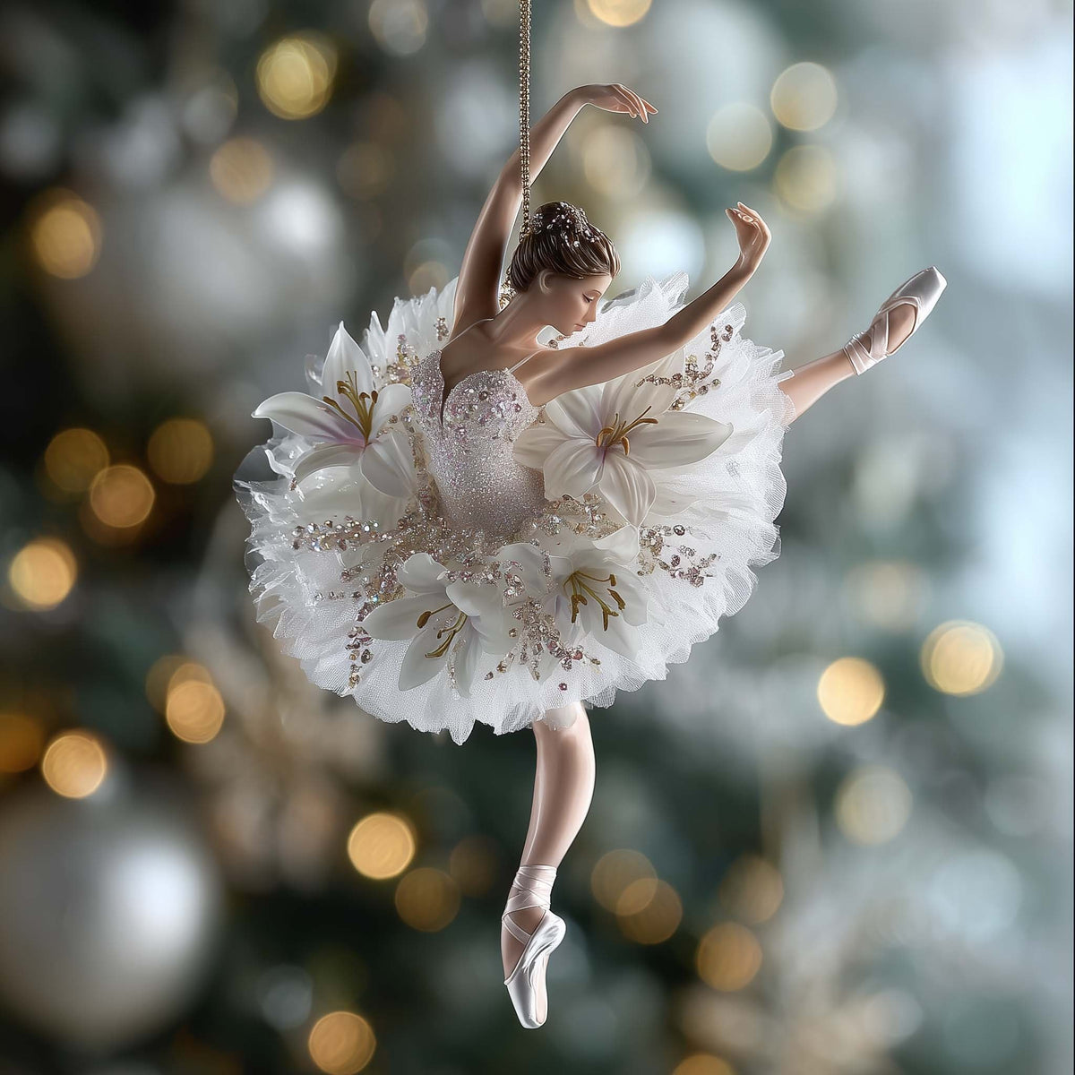 White Lily Ballerina Christmas Ornament