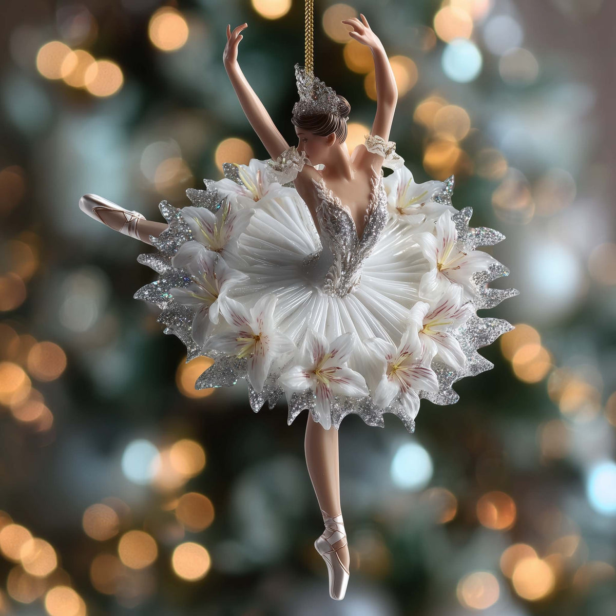 Snow Lily Ballerina Leap Christmas Ornament