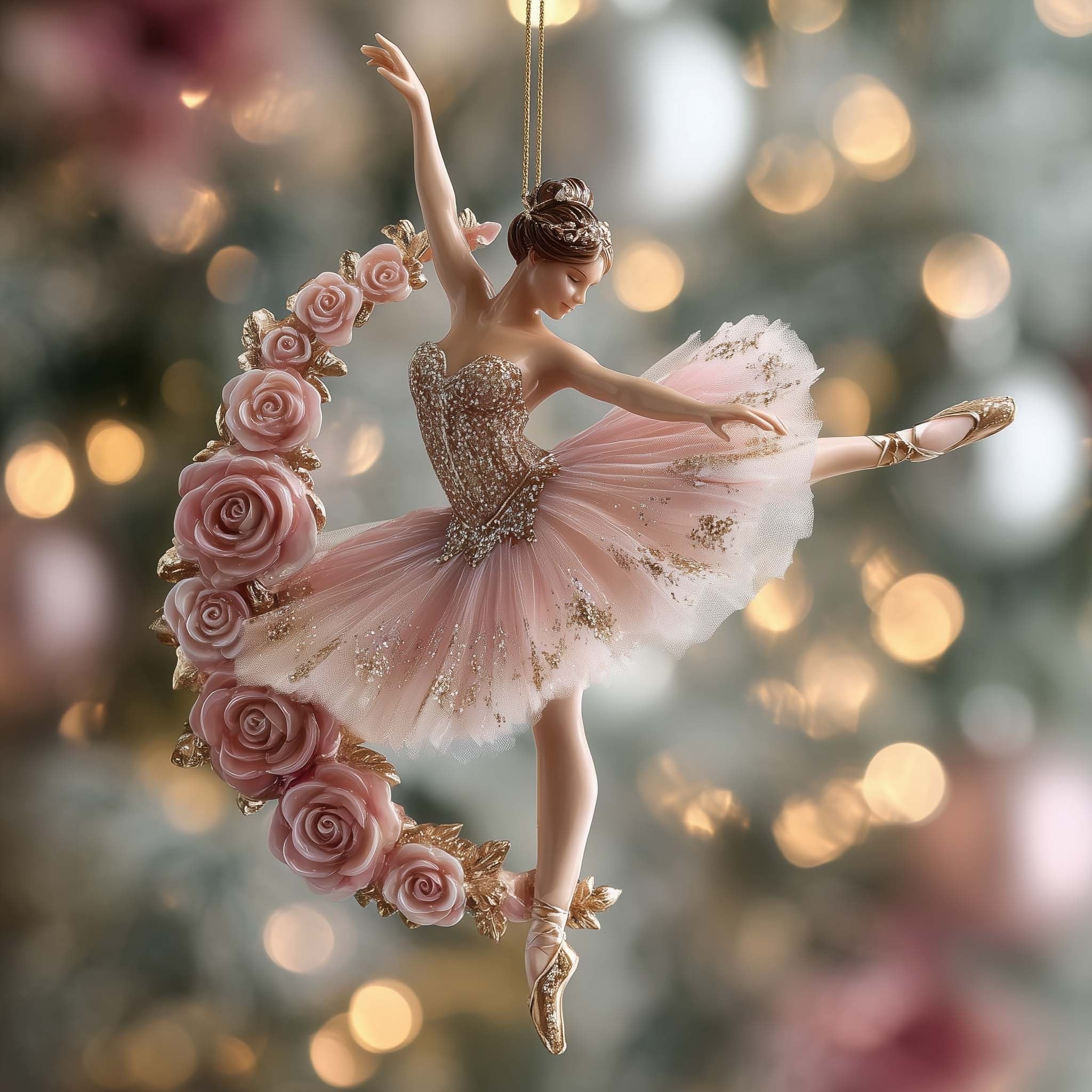 Rose Wreath Ballerina Christmas Ornament