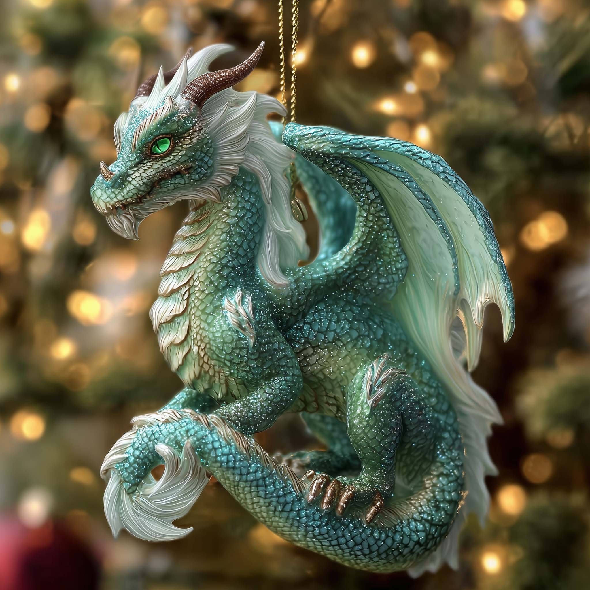 Jade Dragon with a Silver Mane Christmas Ornament