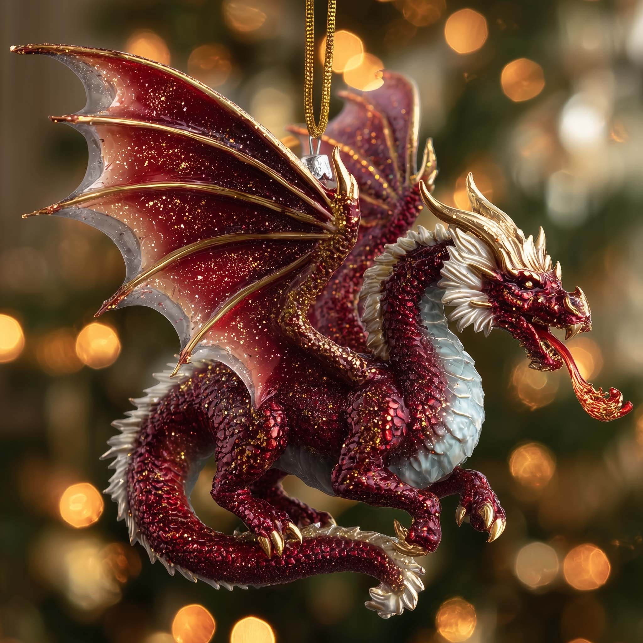 Crimson Glitter Dragon Christmas Ornament