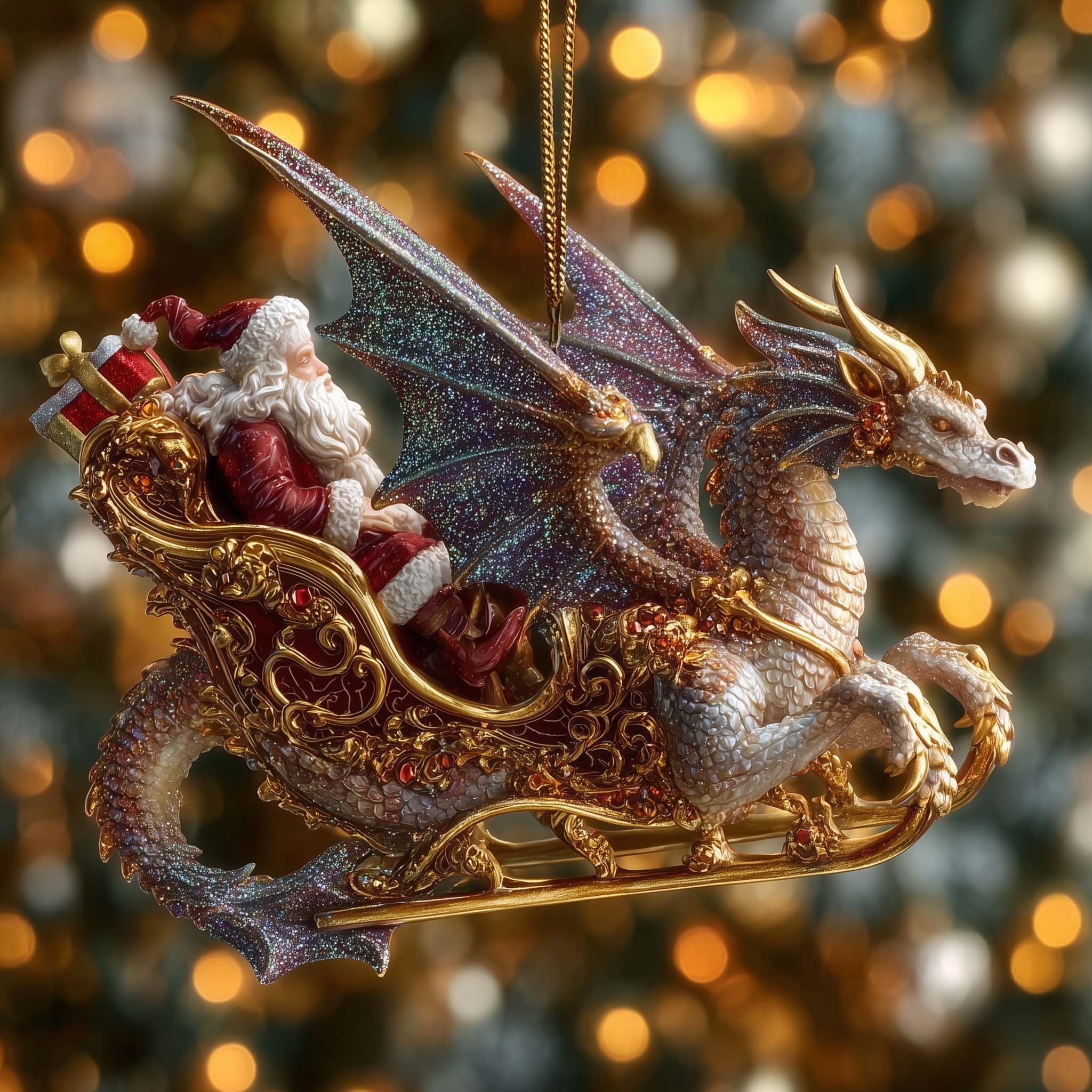 Amethyst Dragon Sleigh Ride Christmas Ornament
