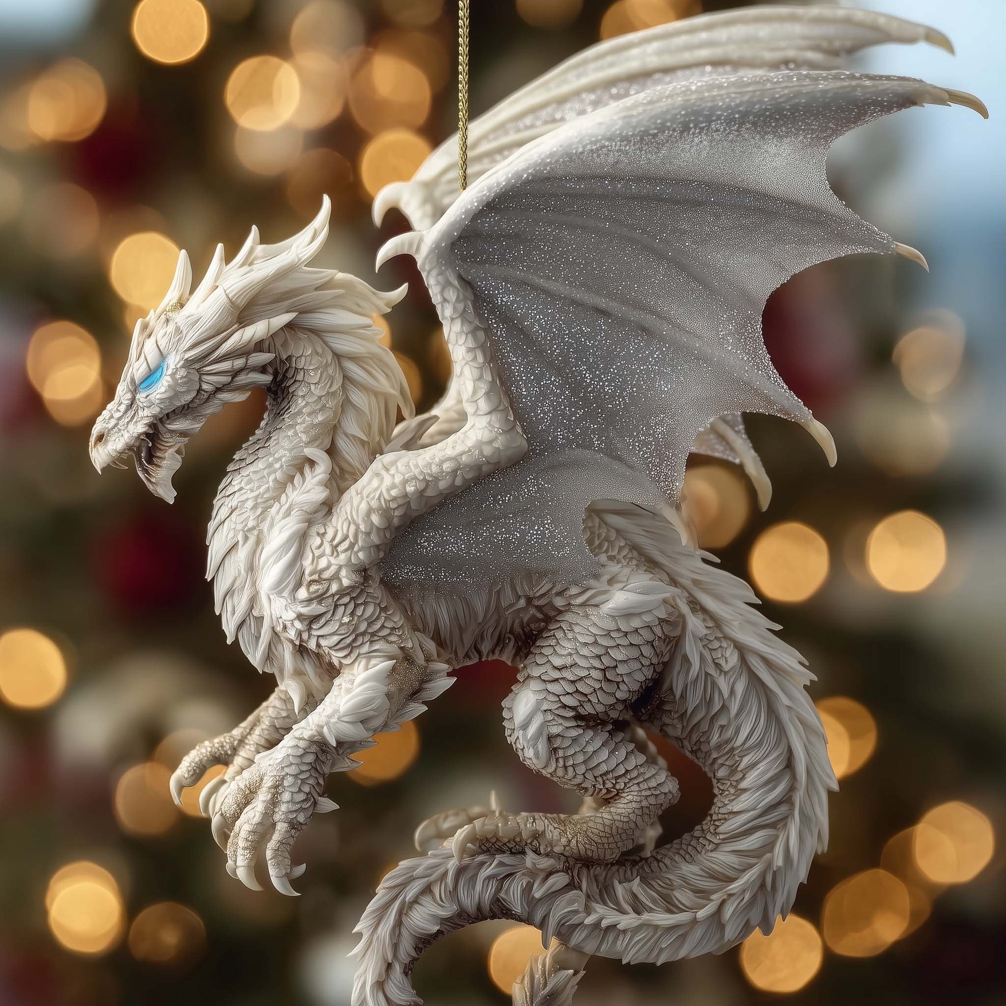 White Sparkle Dragon Christmas Ornament
